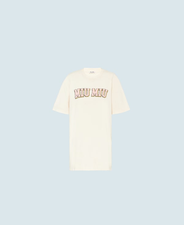 Embroidered Jersey T Shirt Miu Miu Mjn180 1v6f F0009