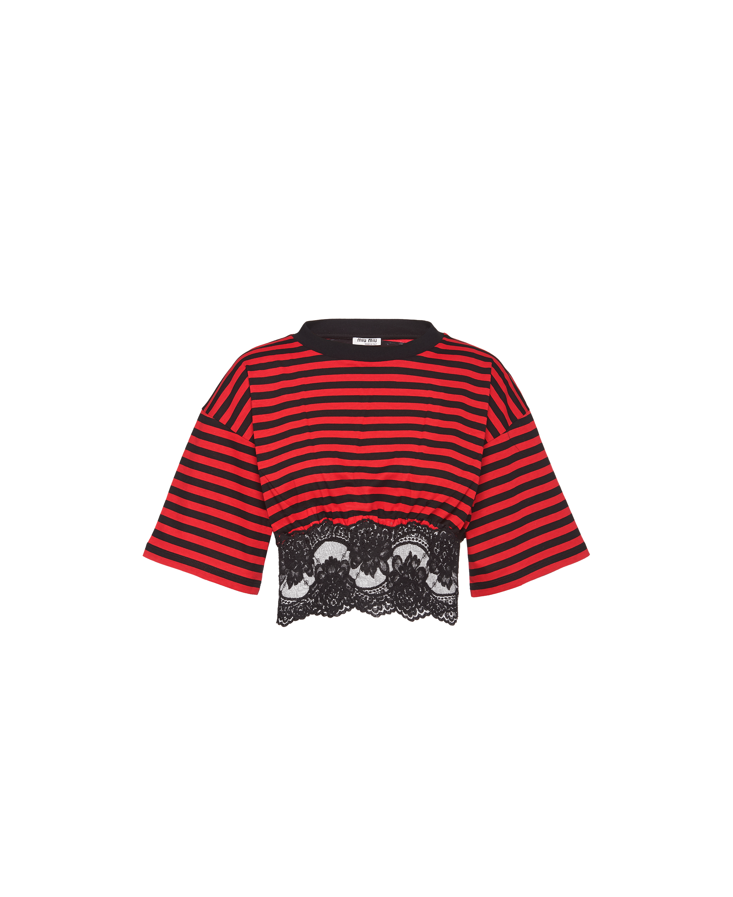 ストライプ ジャージー Tシャツ ブラック レッド Miu Miu ストライプ ジャージー Tシャツ ブラック レッド Miu Miu