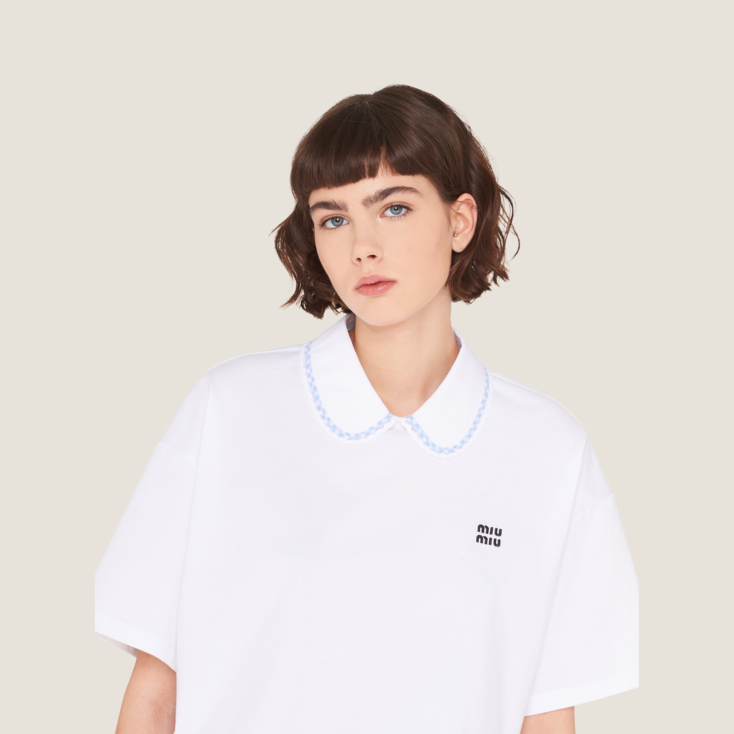 White Cotton Crop Top Miu Miu