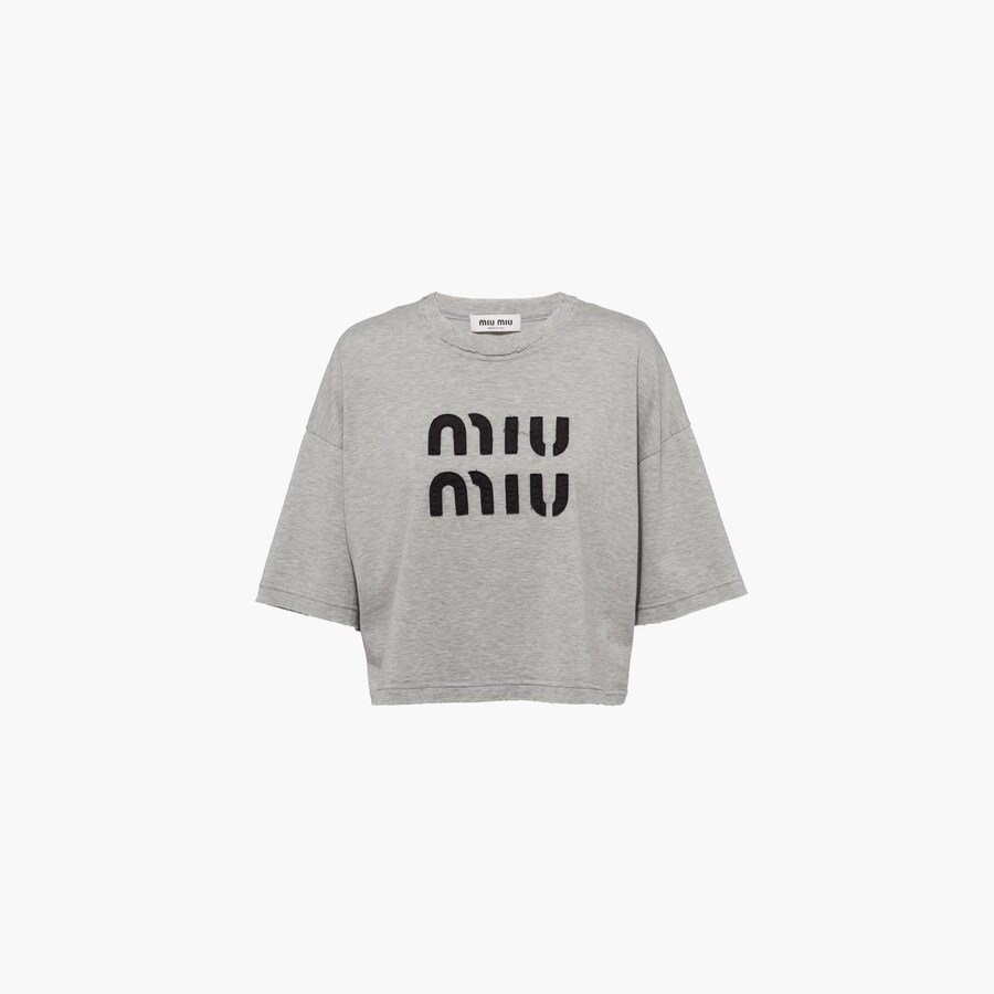 Grau Meliertes Baumwoll-T-Shirt Mit Logo-Print – Kurzarm, Größe M