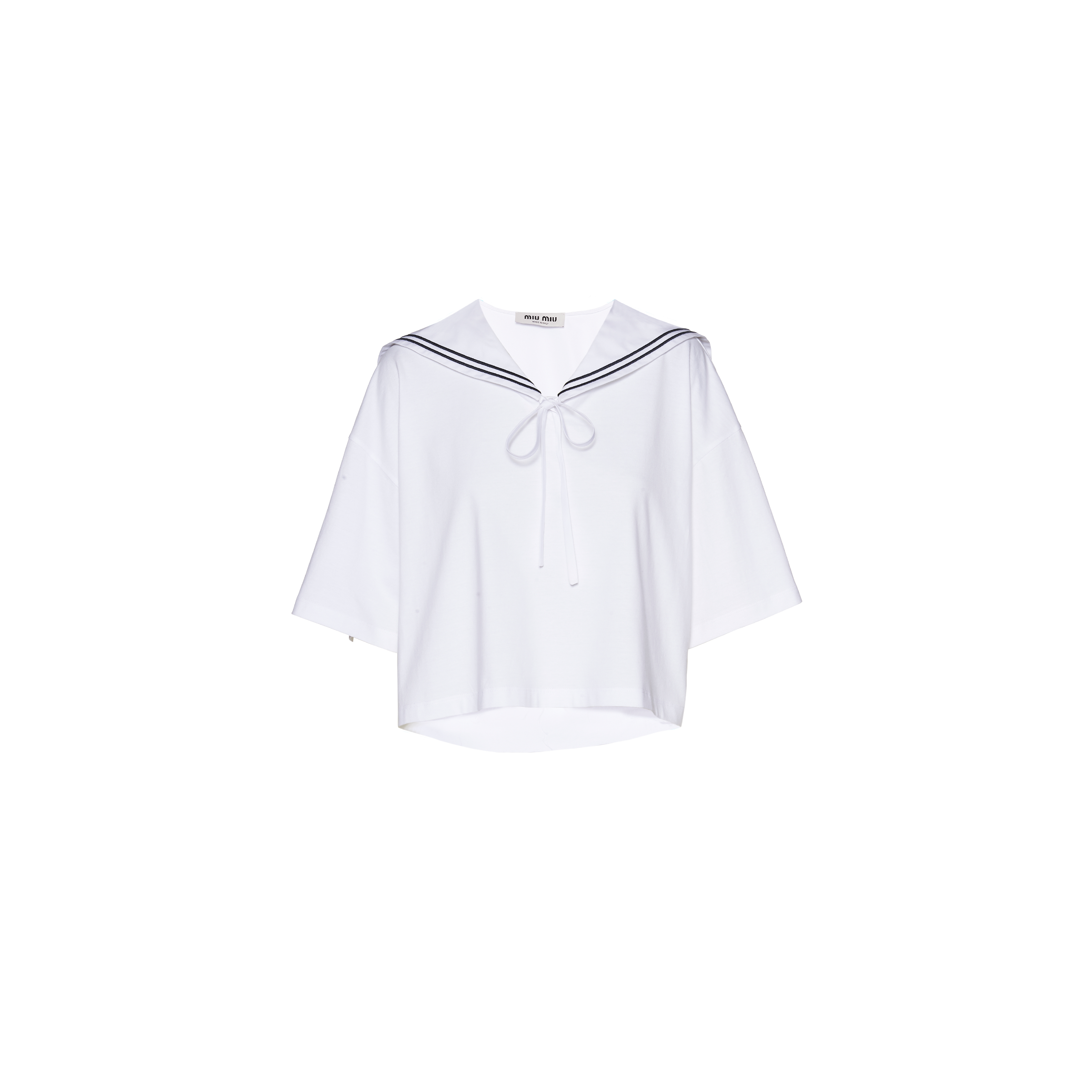 Miu Miu Embroidered Cotton T-shirt In Bianco