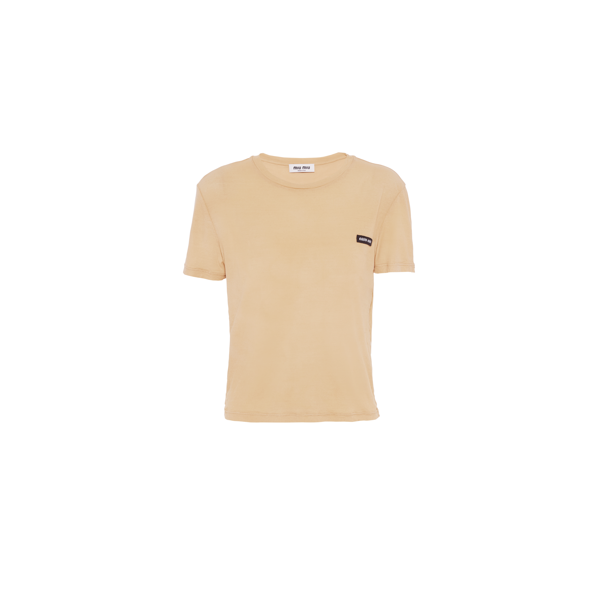 Tシャツ・カットソー MIU MIU MJT694_1464_F0018 GARMENT DYED RIBBED KNIT TOPD Natural Garment-dyed Ribbed Knit Jersey Top | Miu Miu