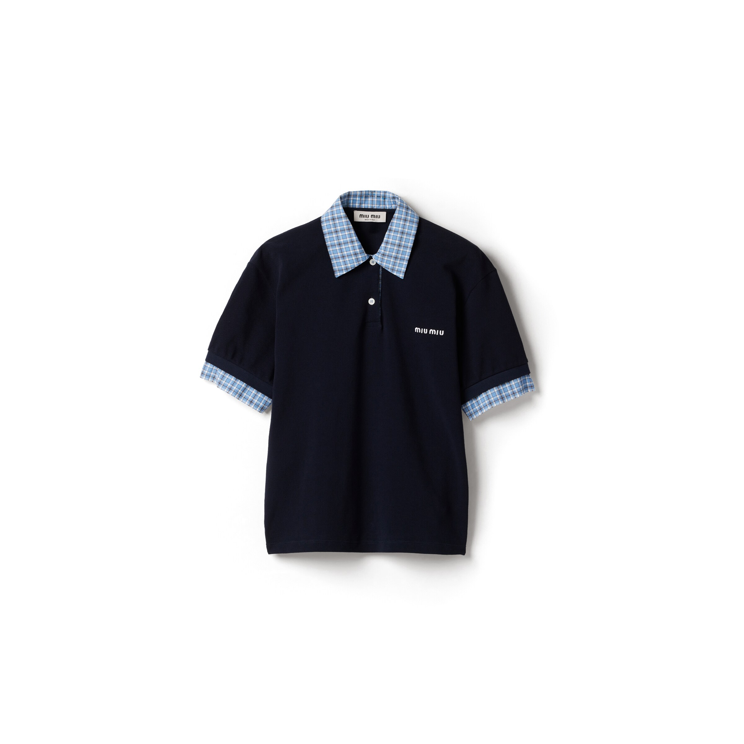 Miu Miu Polo En Piqué Et Popeline, Femme, Bleu, Taille XL