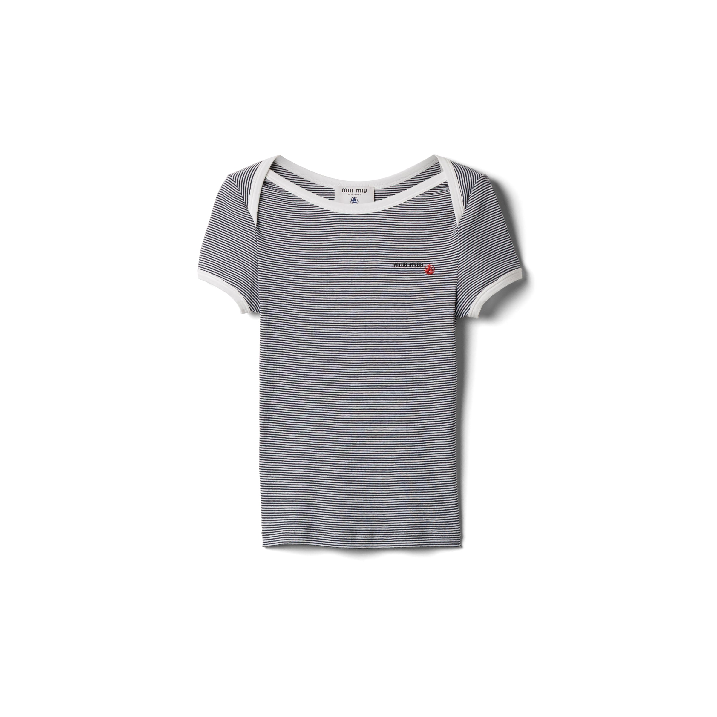 Petit Bateau X Miu Miu Ribbed Jersey T-shirt, Woman, White/blue, Size XS