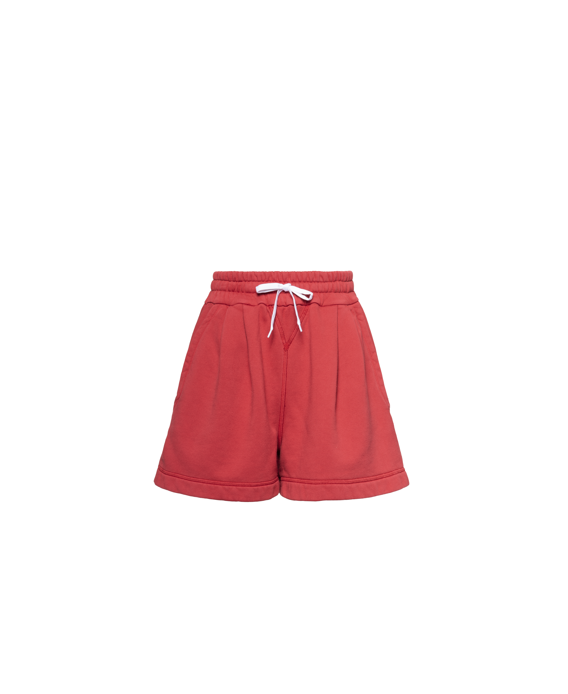 Cotton fleece garment-dyed shorts Red