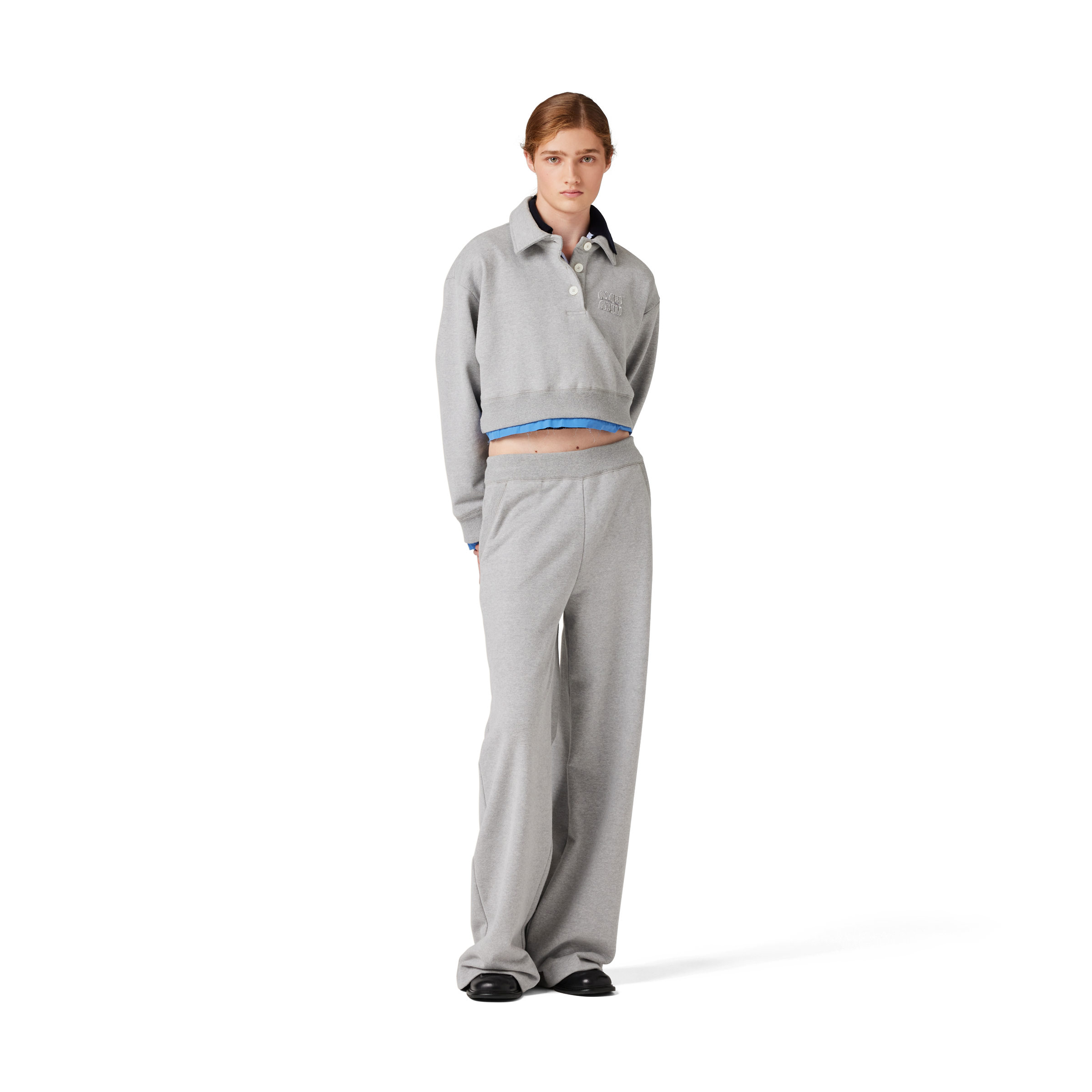 Grey Cotton Fleece Pants | Miu Miu