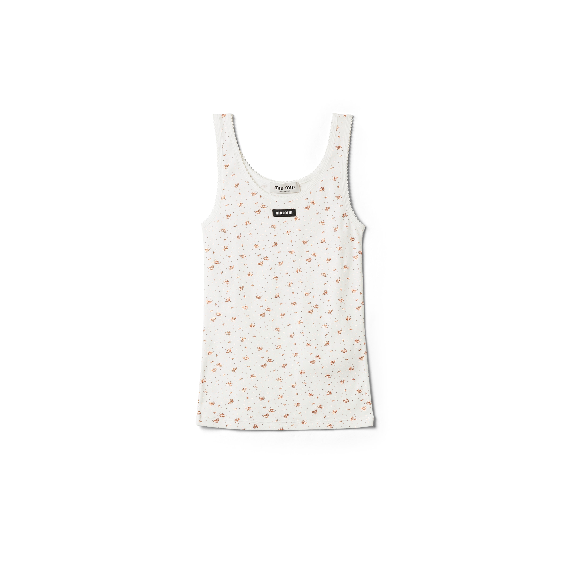 Miu Miu Ribbed Jersey Tank Top, Woman, White/tobacco, Size XS