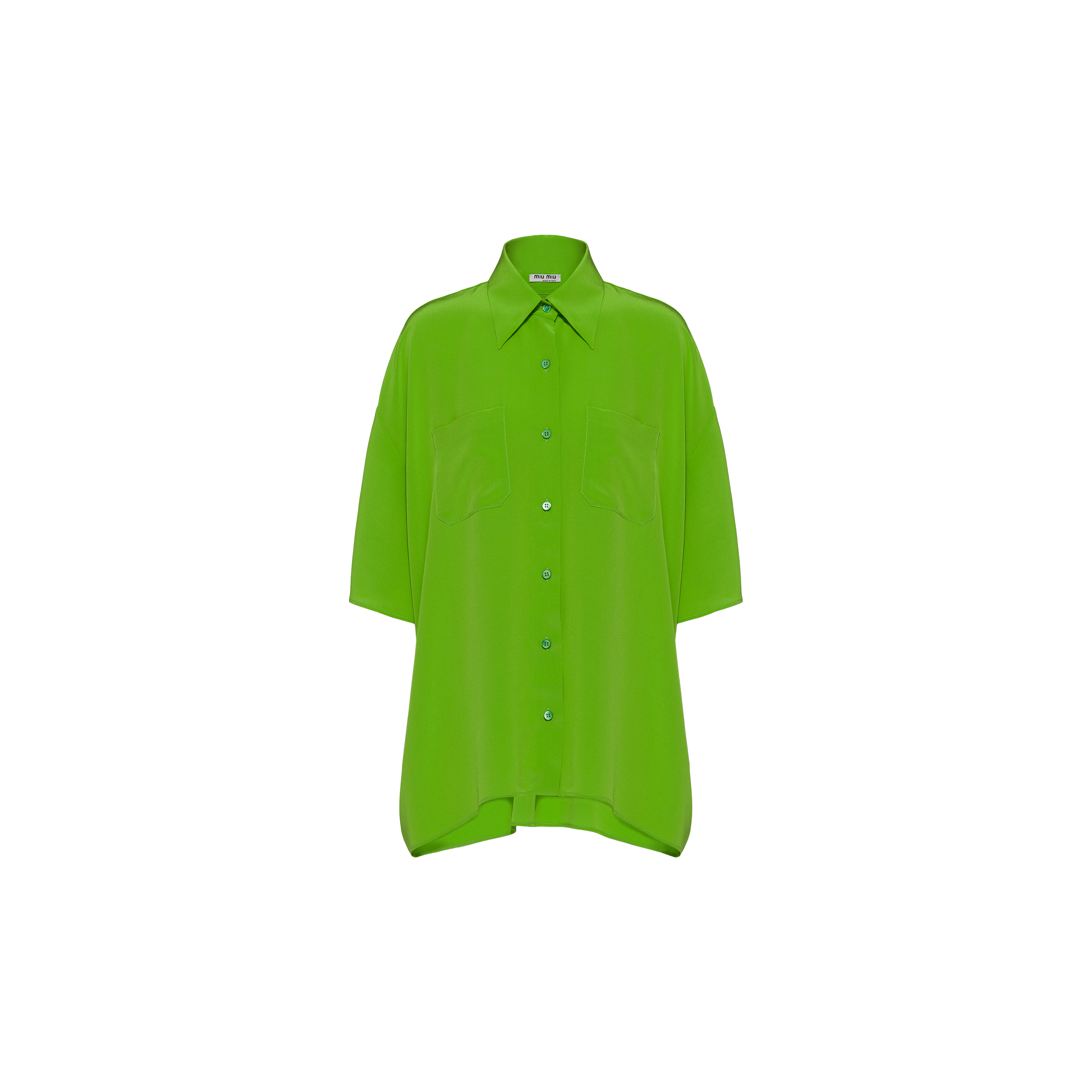 Apple Green Short-sleeved Crepe De Chine Shirt | Miu Miu