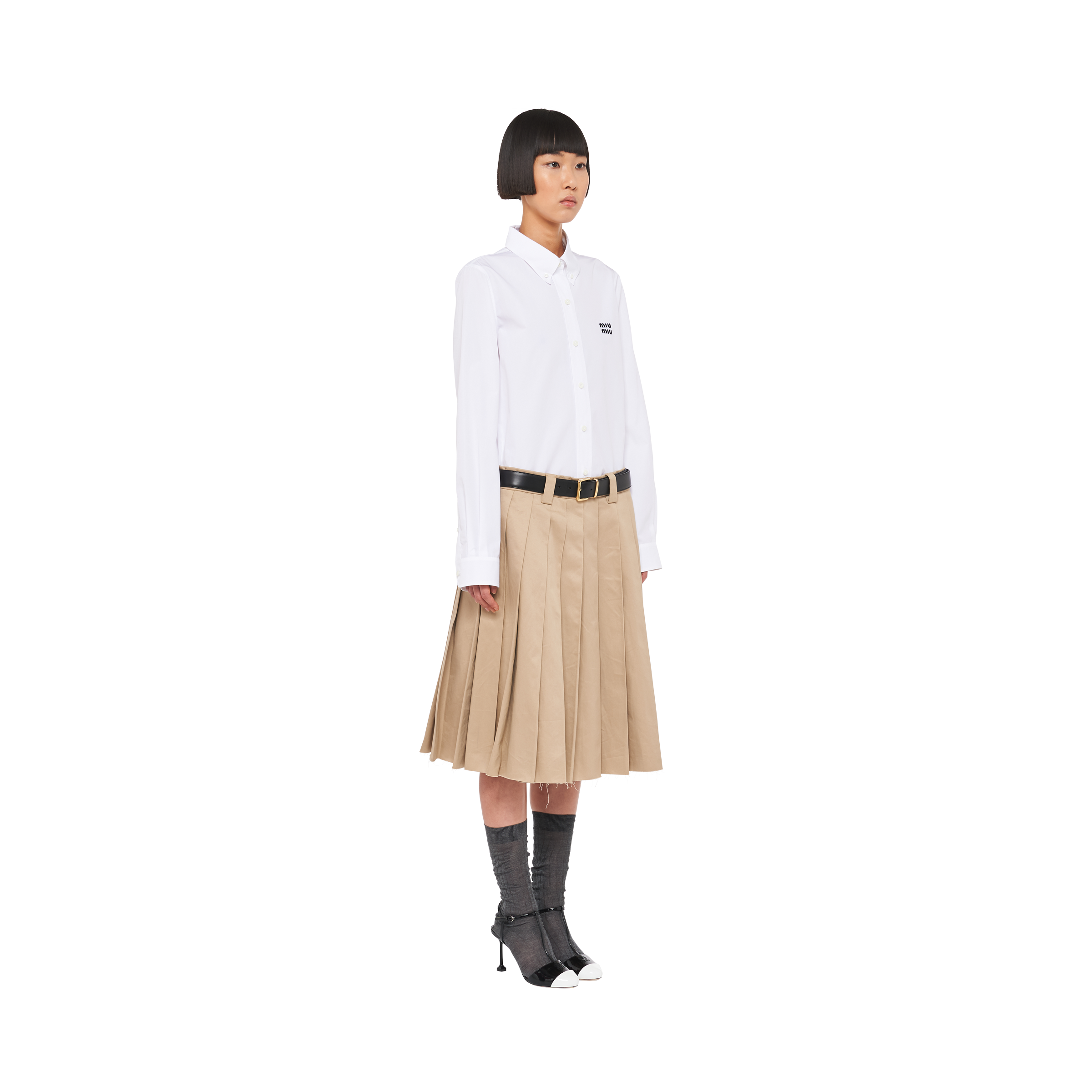美品⭐︎ miumiuミュウミュウのロゴ入りポプリン シャツ/ブラウス ストライプ 楽天市場】ミュウミュウ MIUMIU 23年 コットンポプリン