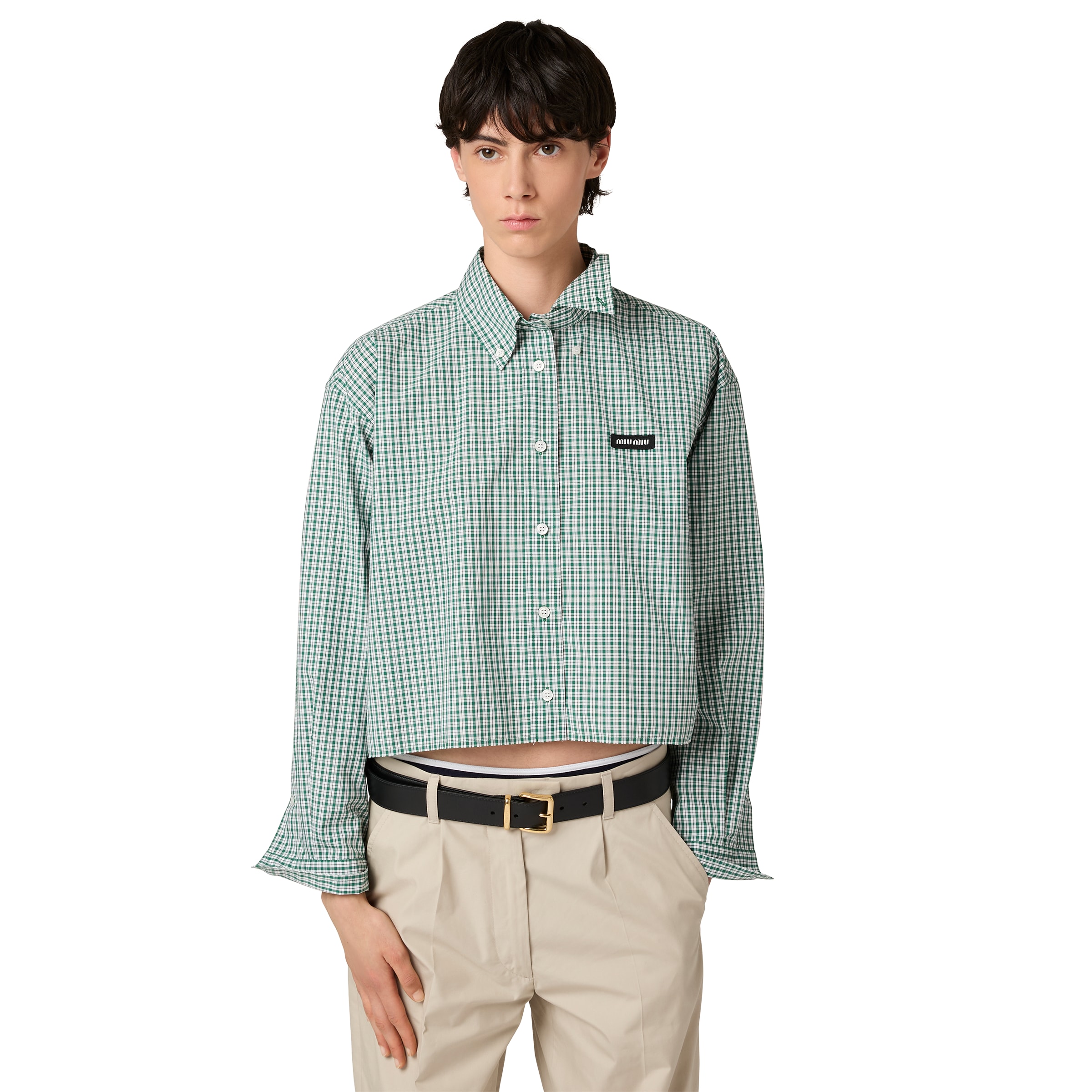 Miu Miu Check Cropped Button-front Shirt In Multi