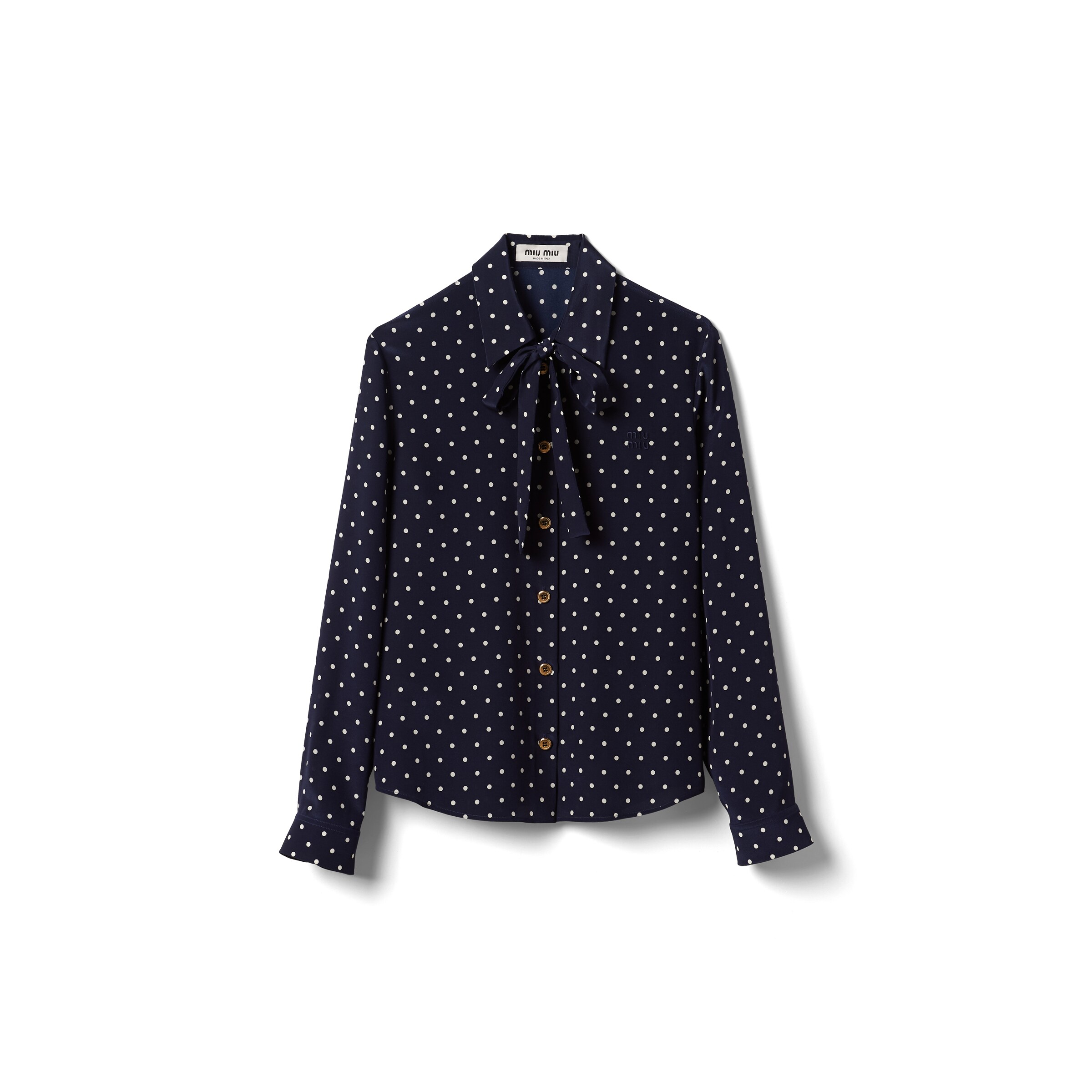 Miu Miu Chemise En Crêpe De Chine À Pois, Femme, Bleu / Ivoire, Taille 42