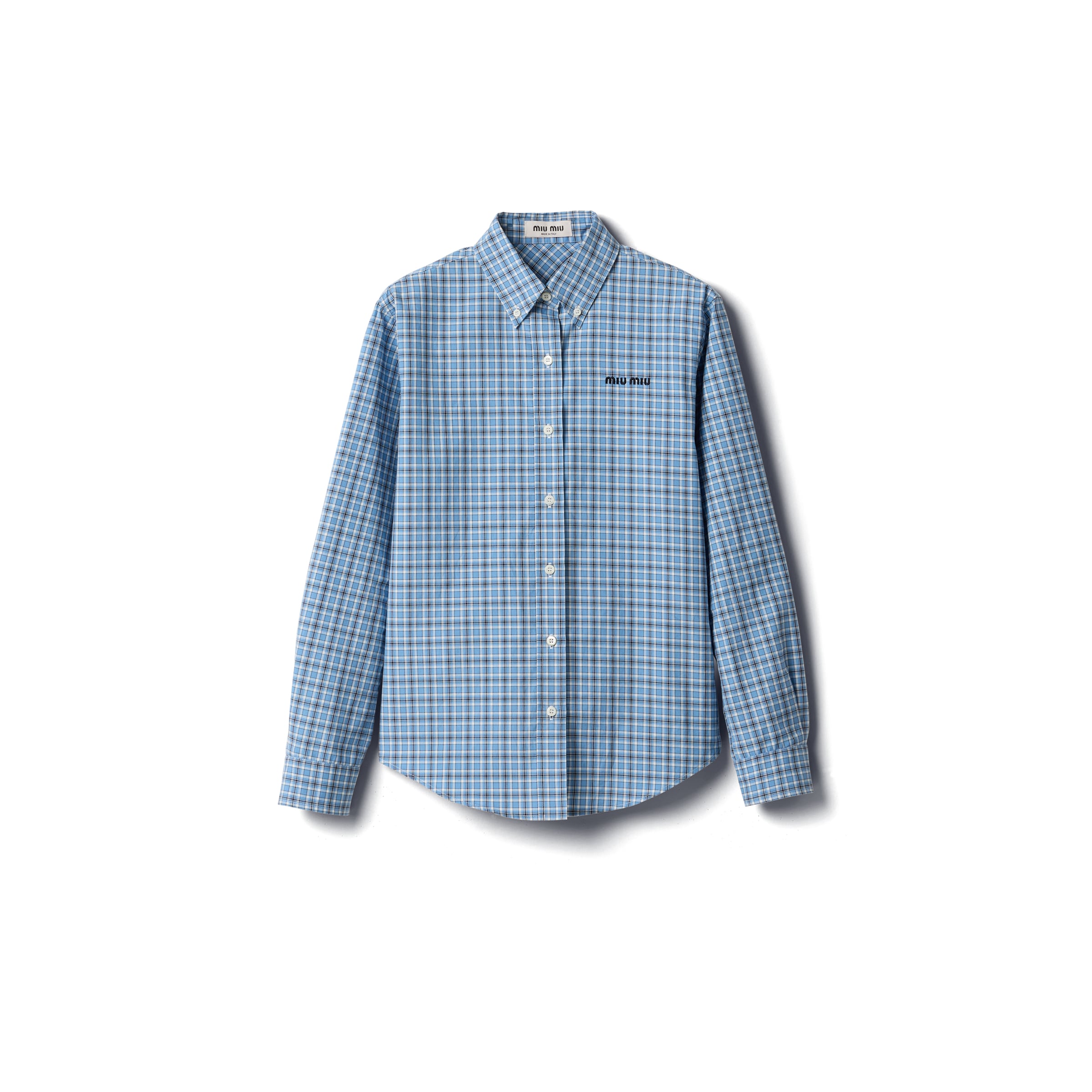 Miu Miu Chemise En Popeline À Carreaux, Femme, Bleu Saphir, Taille 36