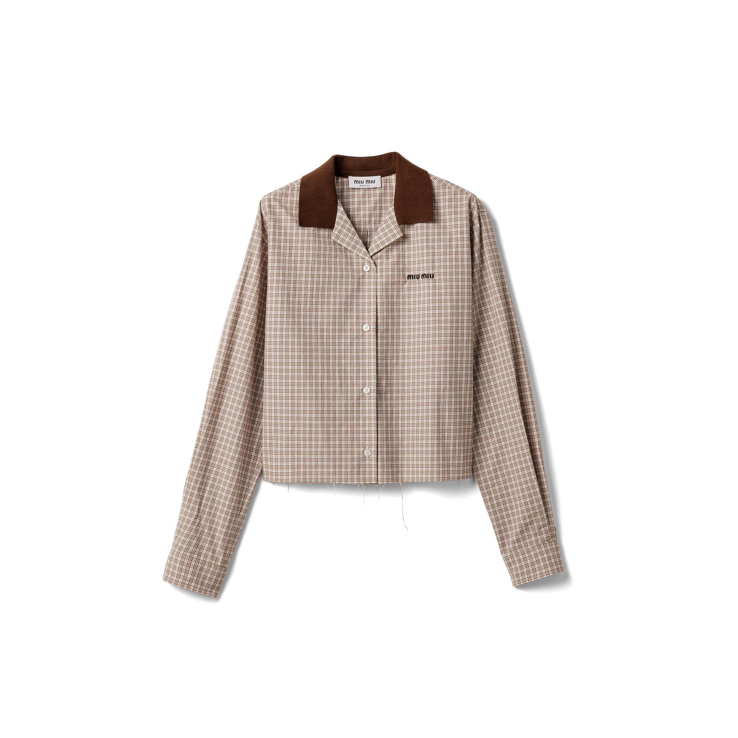 Miu Miu Chemise À Carreaux, Femme, Beige Liège, Taille 40