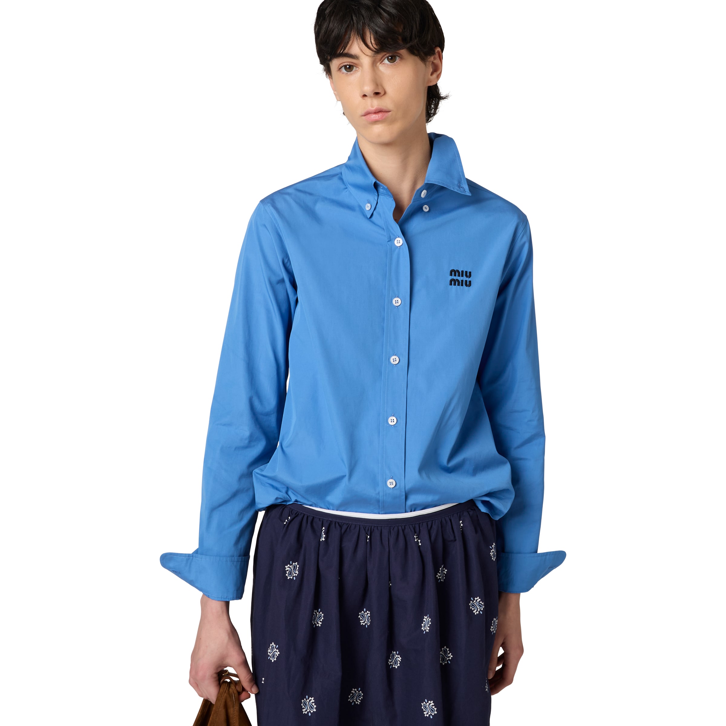 Miu Miu Button-detailed Cotton-poplin Shirt In Blue