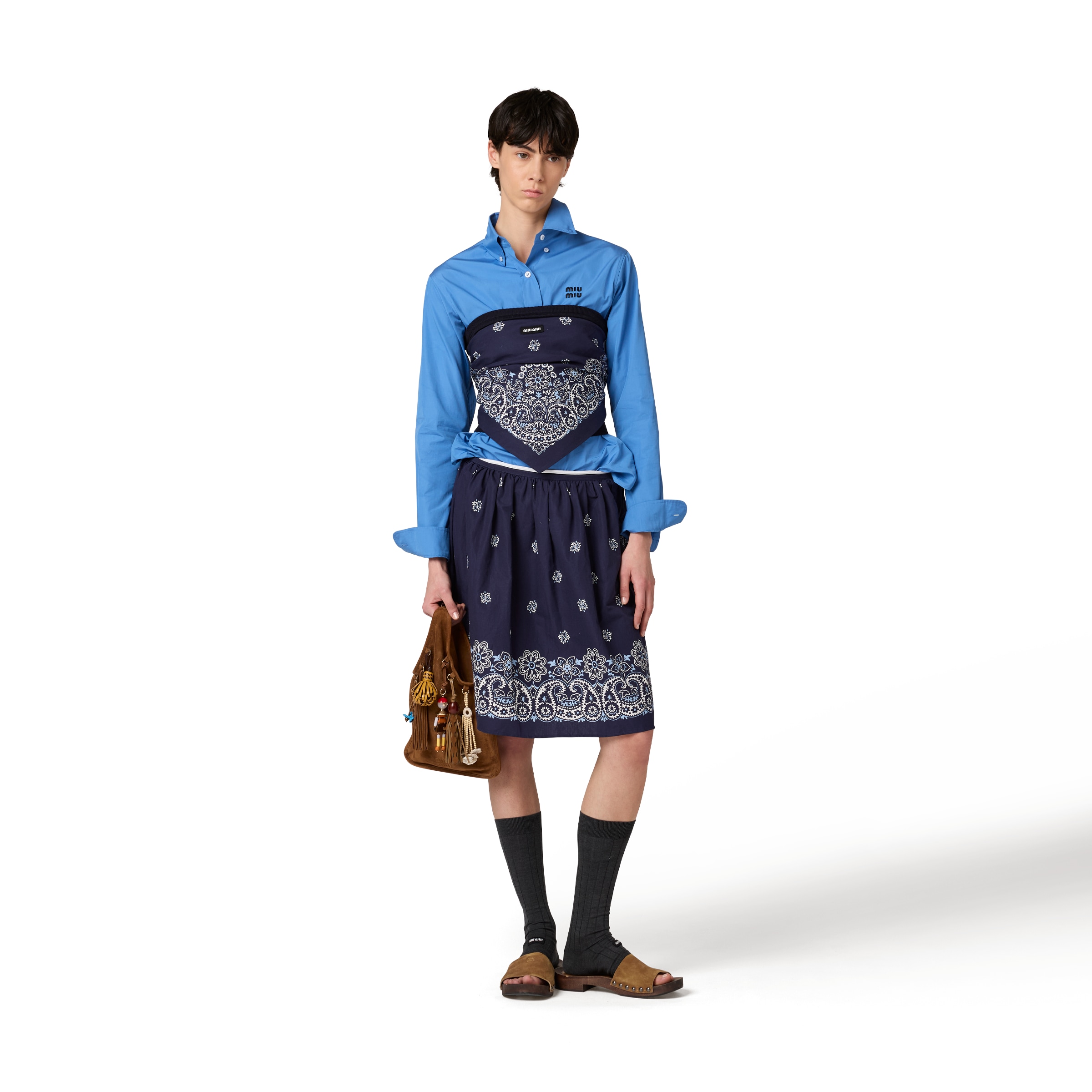 Miu Miu Button-detailed Cotton-poplin Shirt In Blue