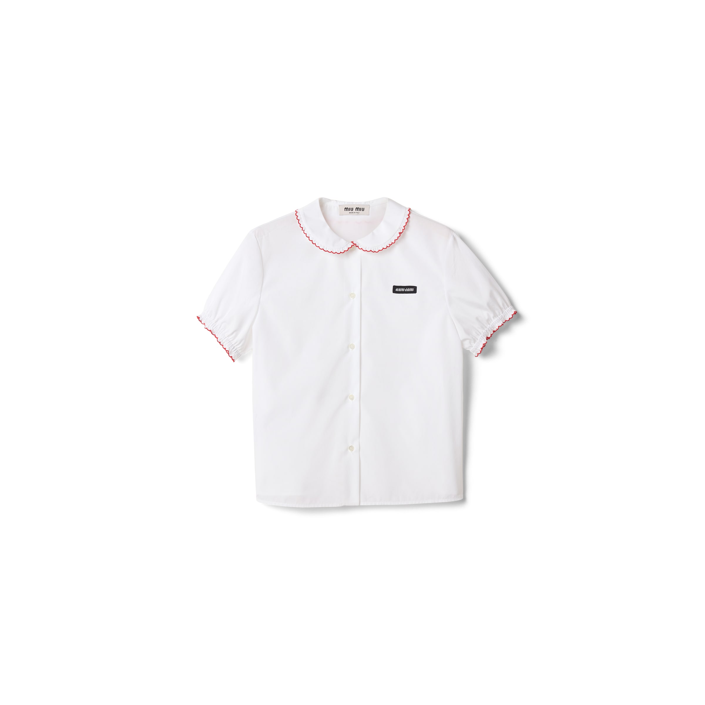 Miu Miu Chemise En Popeline Brodée, Femme, Blanc/rouge/bordeaux, Taille 36