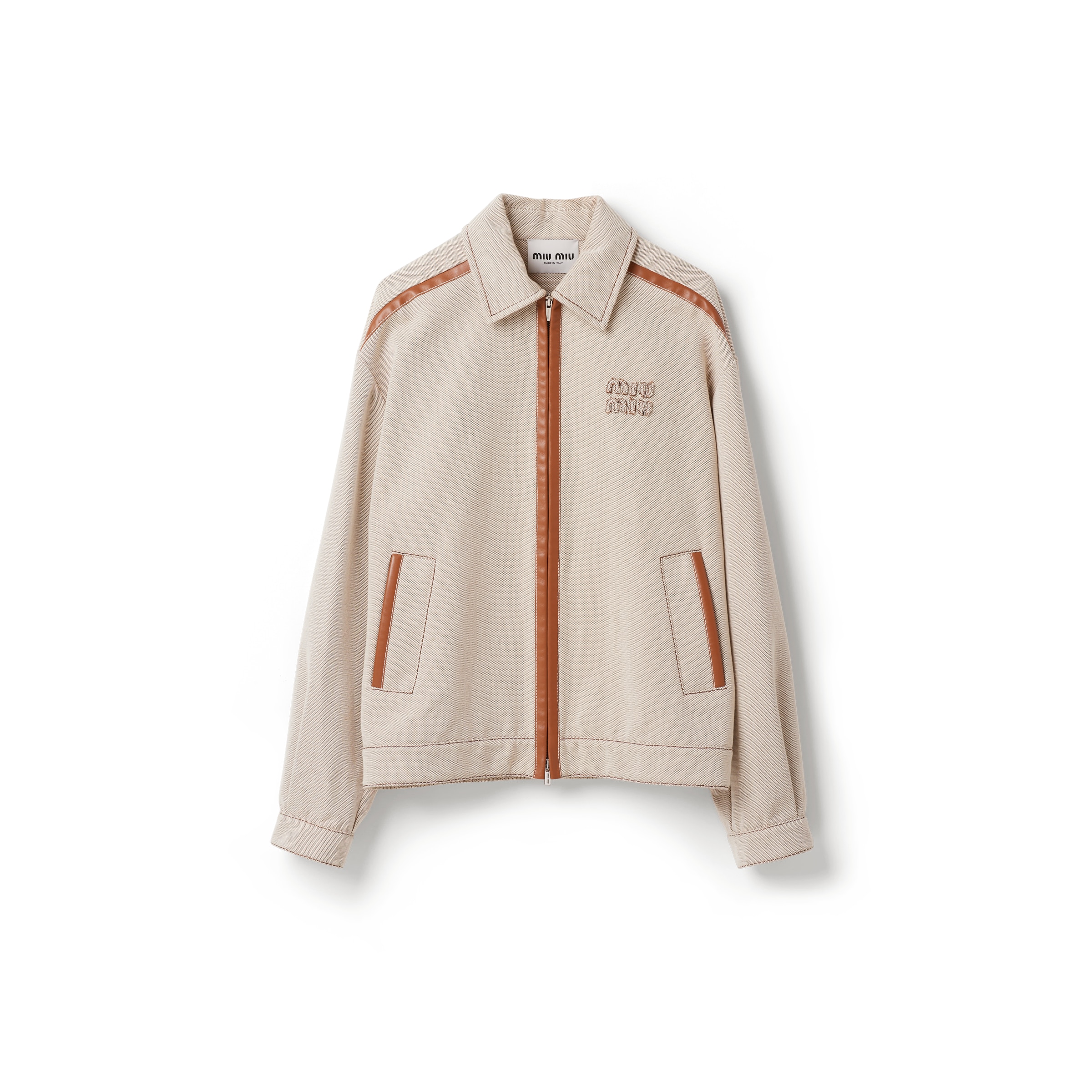 Miu Miu Jacquard Canvas Blouson Jacket, Woman, Beige/cognac, Size 38