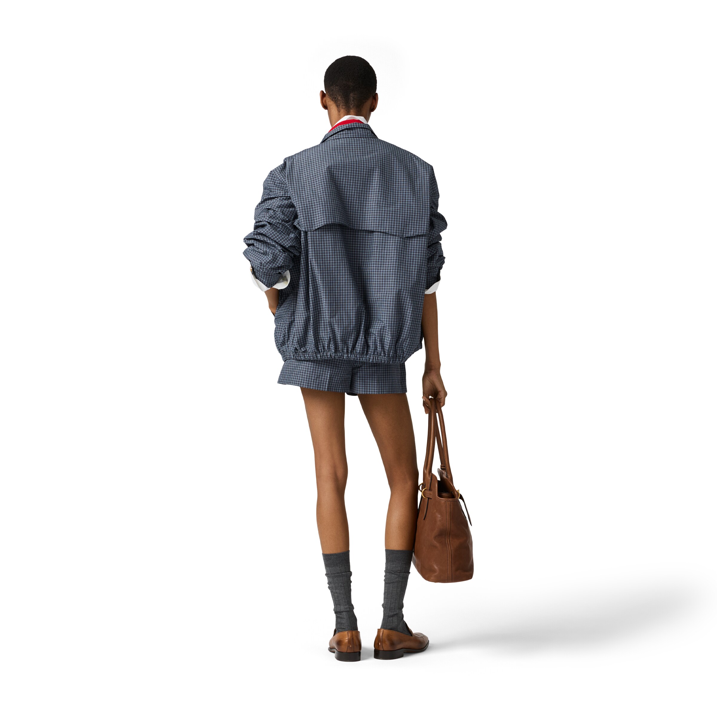 Miu Miu Checked Technical Fabric Blouson Jacket In Blue