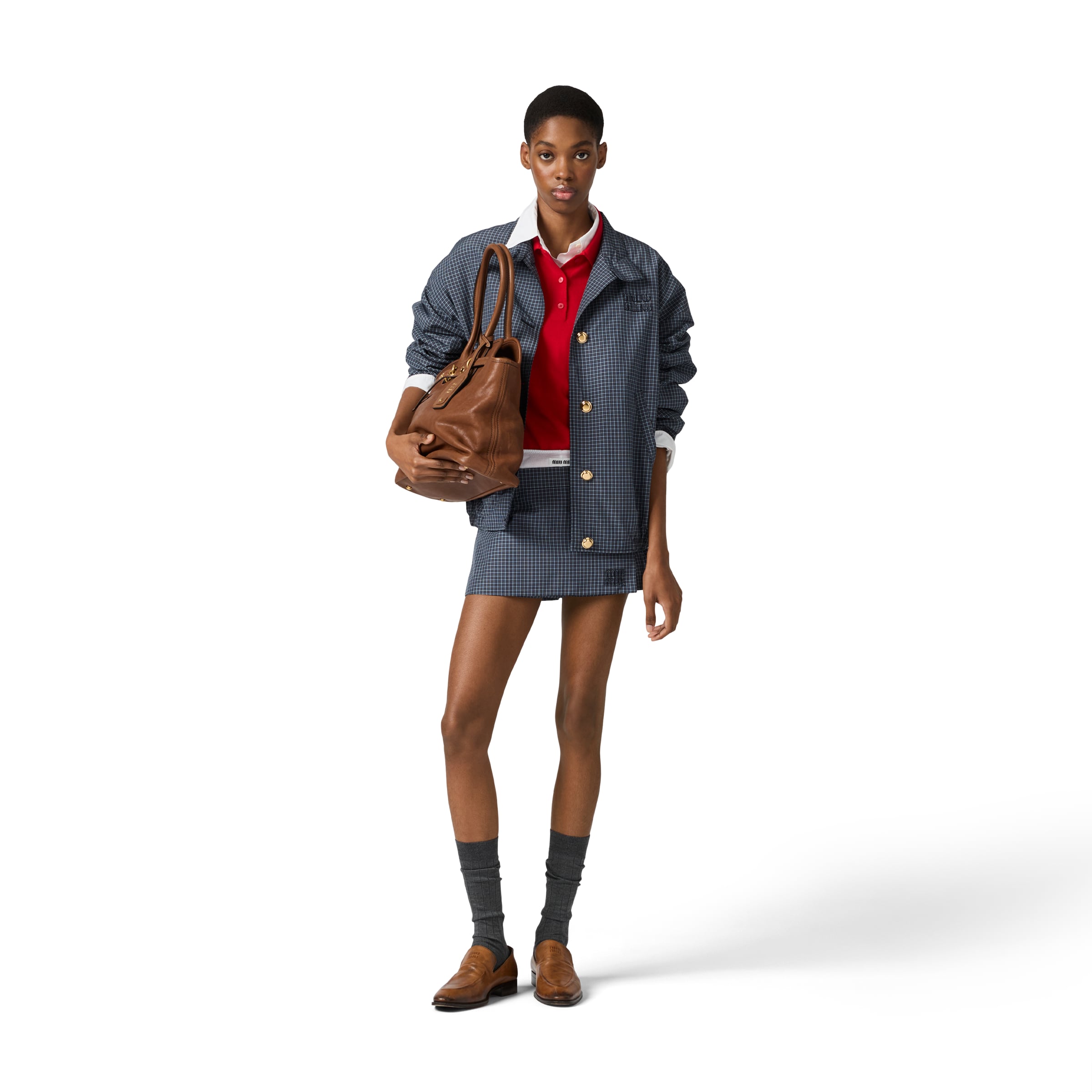 Miu Miu Checked Technical Fabric Blouson Jacket In Blue