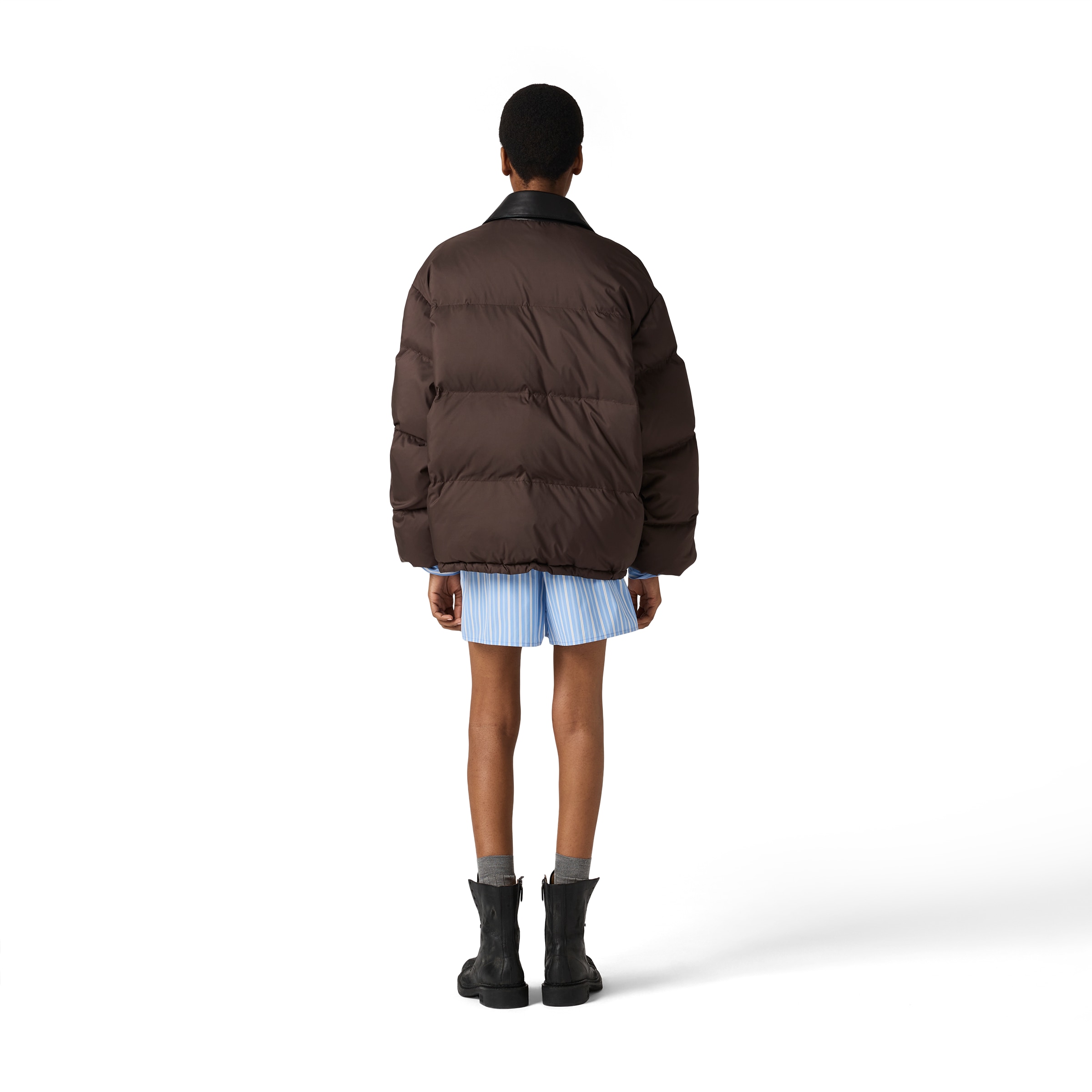 Miu Miu Technical Pongé Cropped Down Jacket In Brown