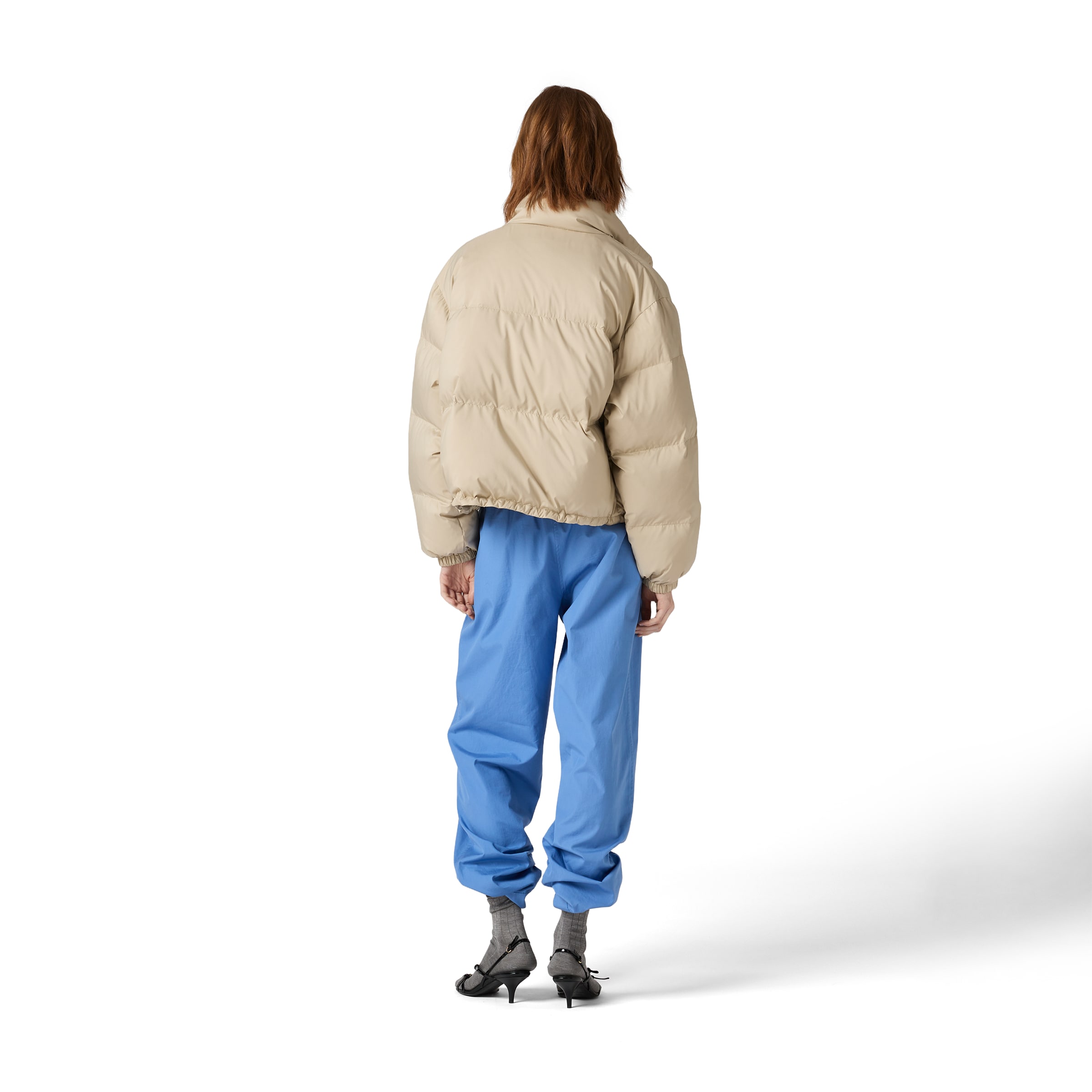 Miu Miu Technical Pongé Down Jacket In Neutral