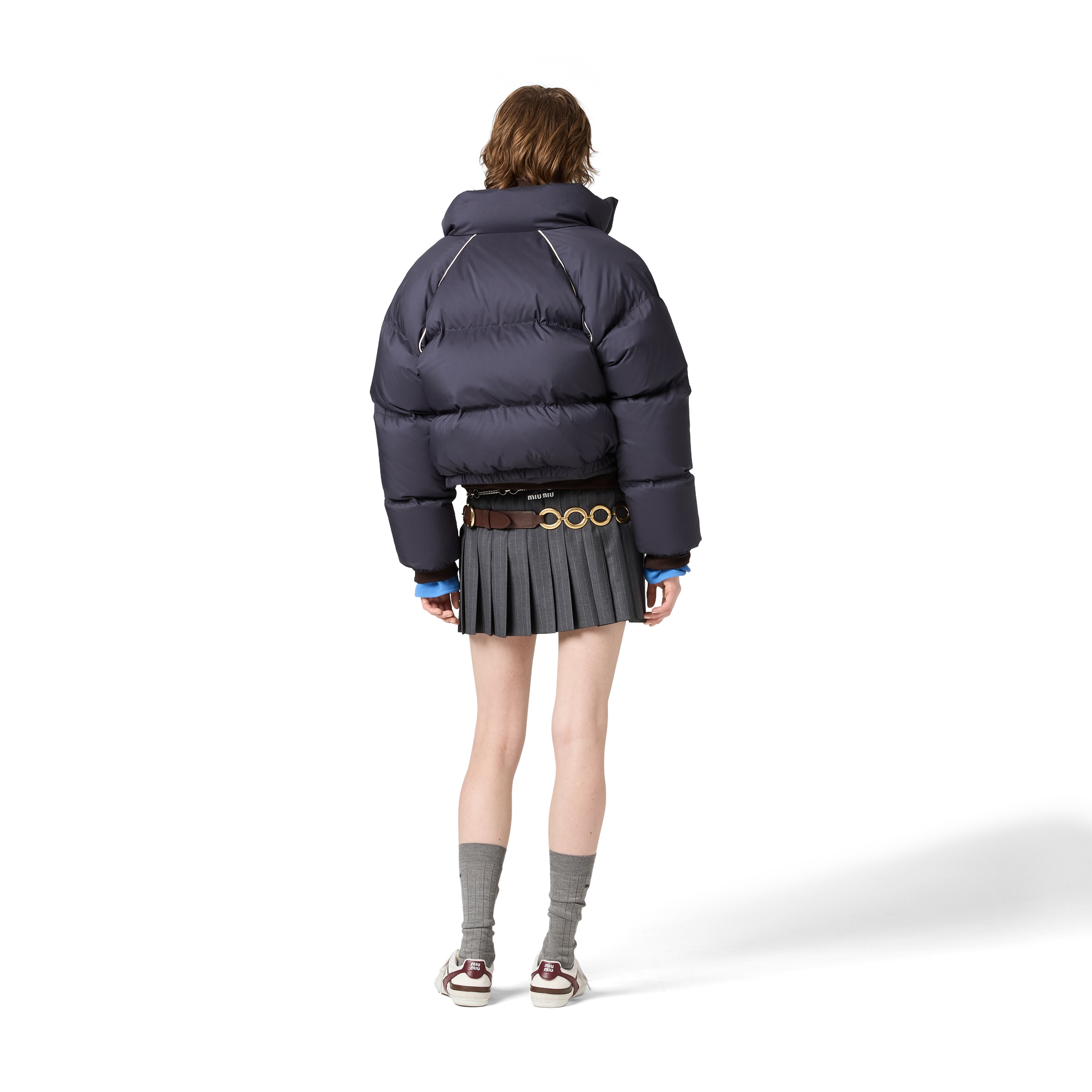 Miu Miu Padded Piped-trim Jacket In Blue
