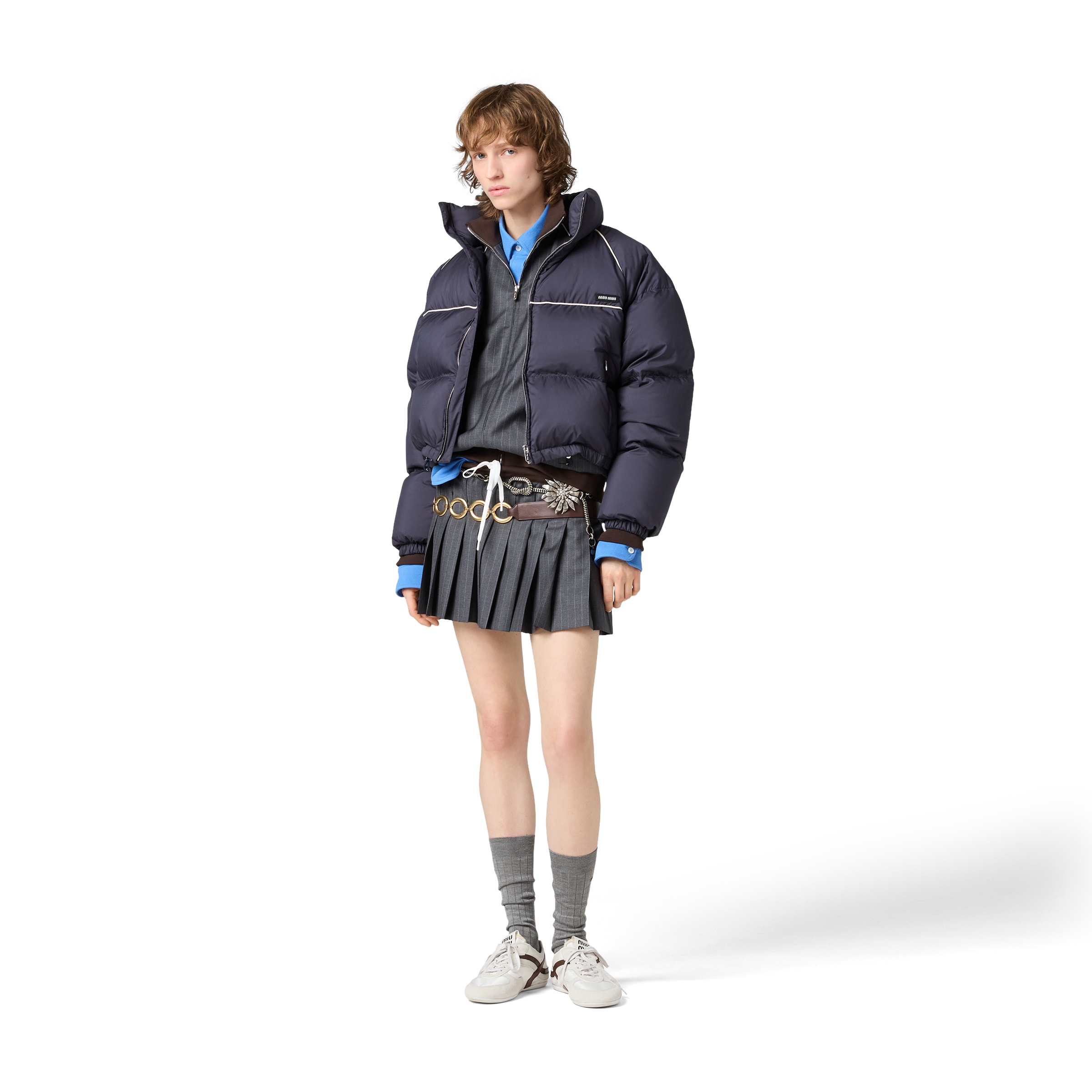 Miu Miu Padded Piped-trim Jacket In Blue