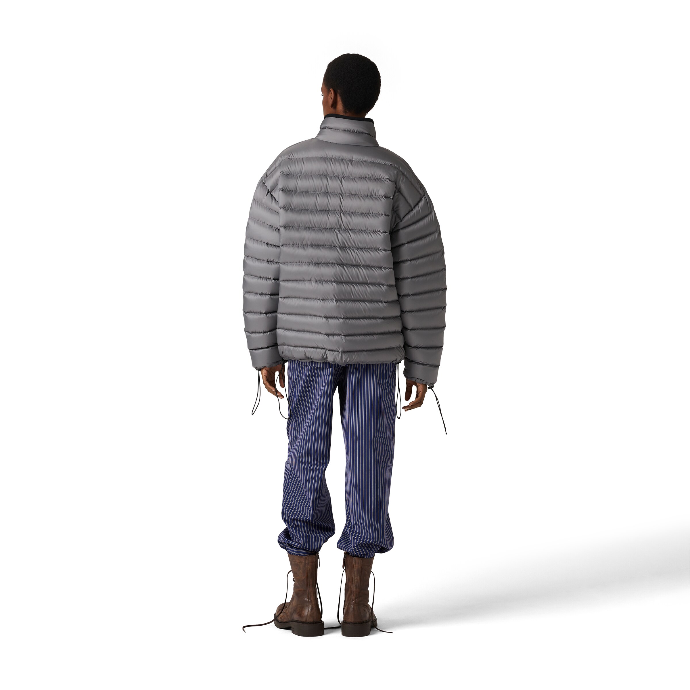 Miu Miu Lightweight Puffer Jacket Drawstring Features In Gray
