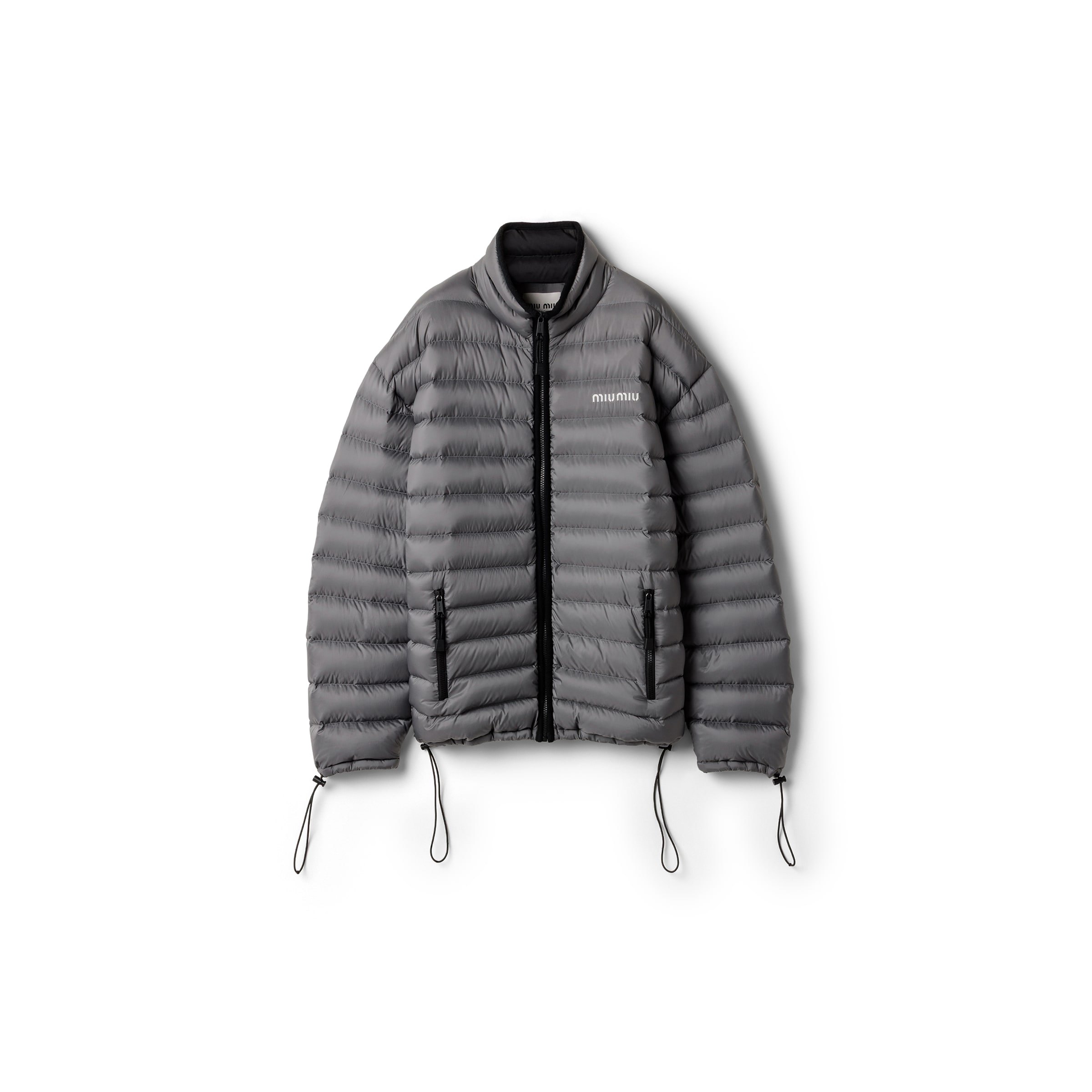 Miu Miu Lightweight Puffer Jacket Drawstring Features In Gray