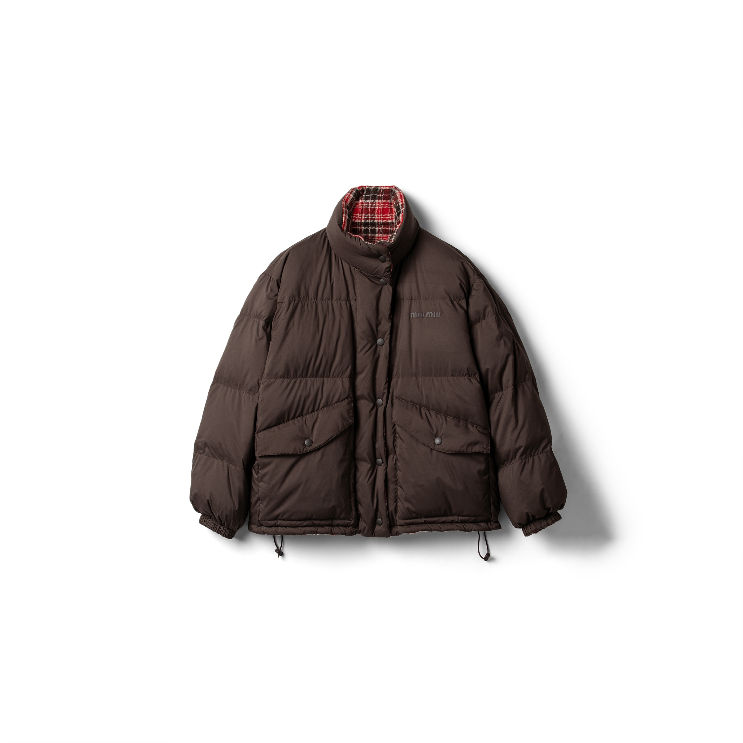 Miu Miu Chaqueta Reversible De Pongé Técnico Con Relleno De Plumón, Mujer, Rojo/ebano, Talla 38