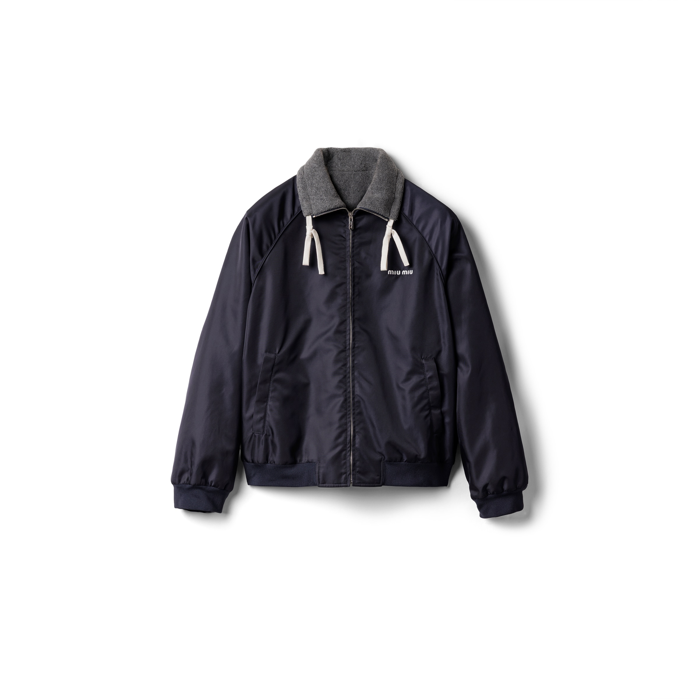 Miu Miu Chaqueta Bómber De Gazar Técnico Y Forro Polar , Mujer, Azul, Talla 48