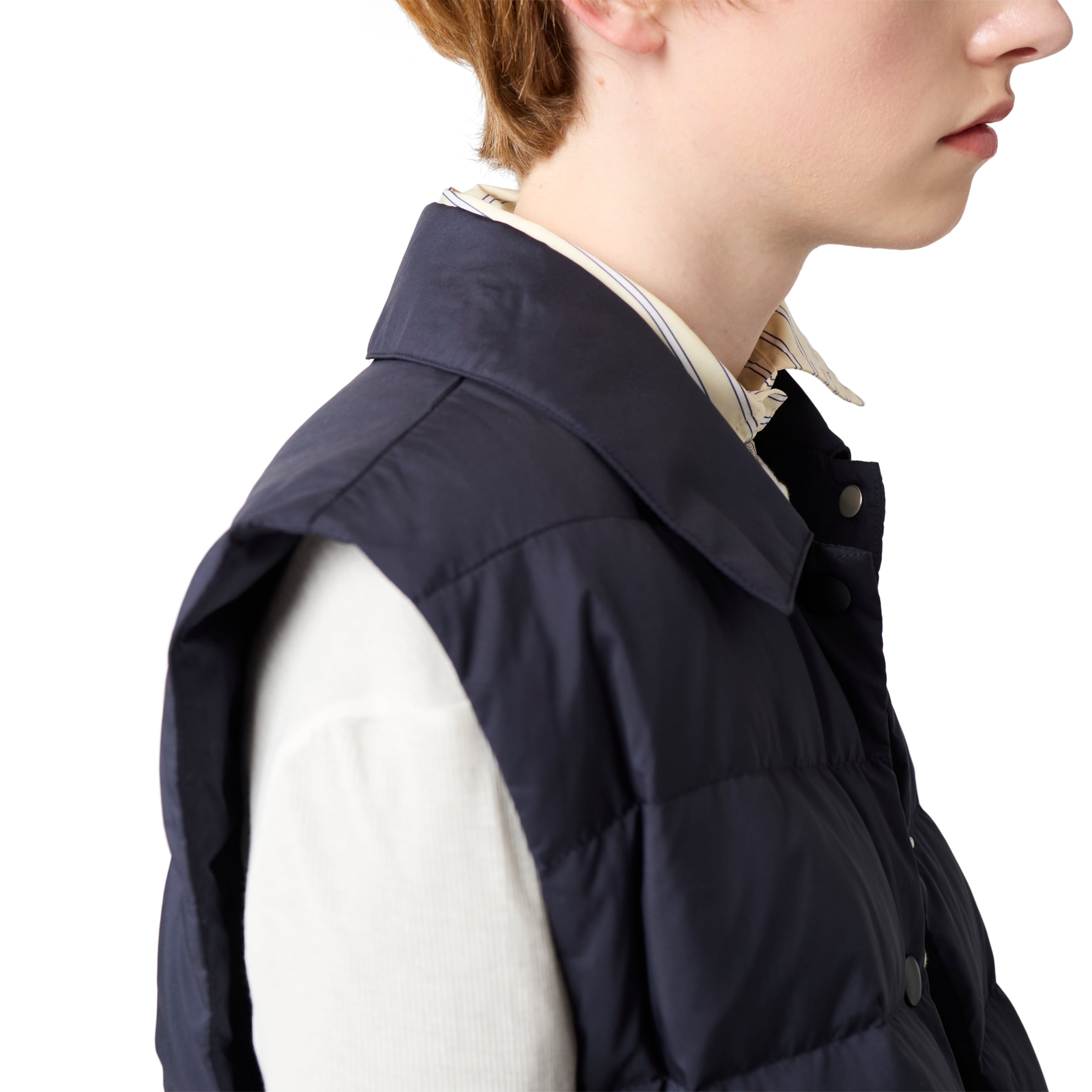 Miu Miu Technical Pongé Down Vest In Blue