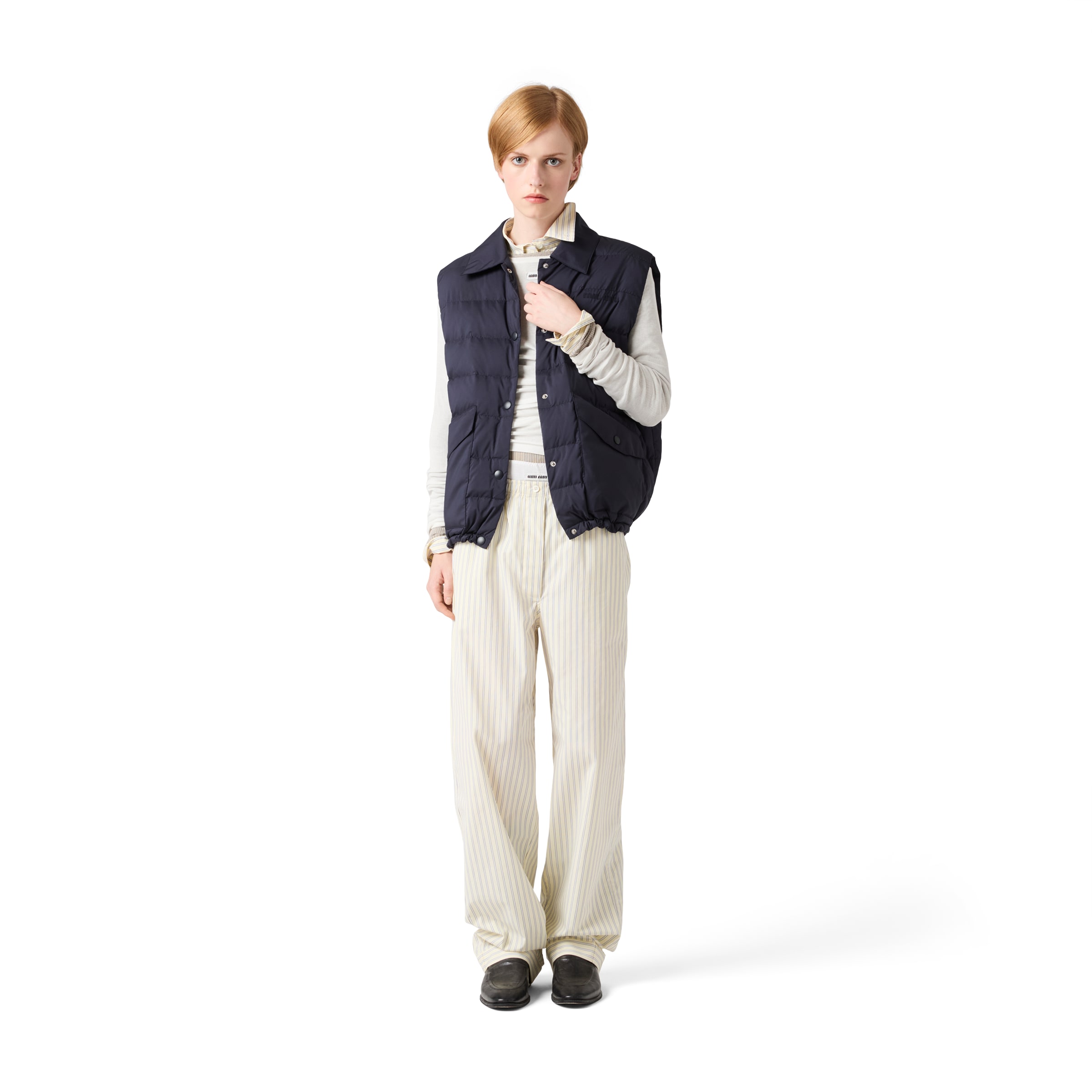 Miu Miu Technical Pongé Down Vest In Blue