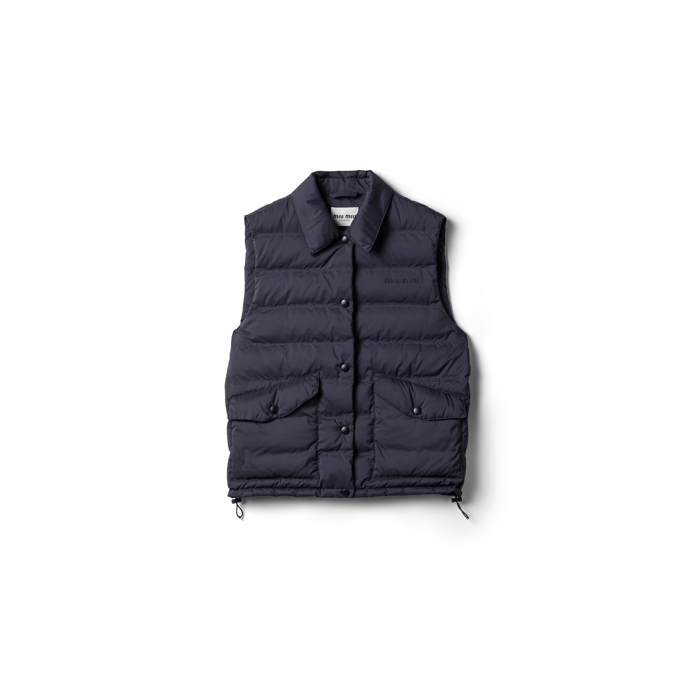 Miu Miu Technical Pongé Down Vest In Blue