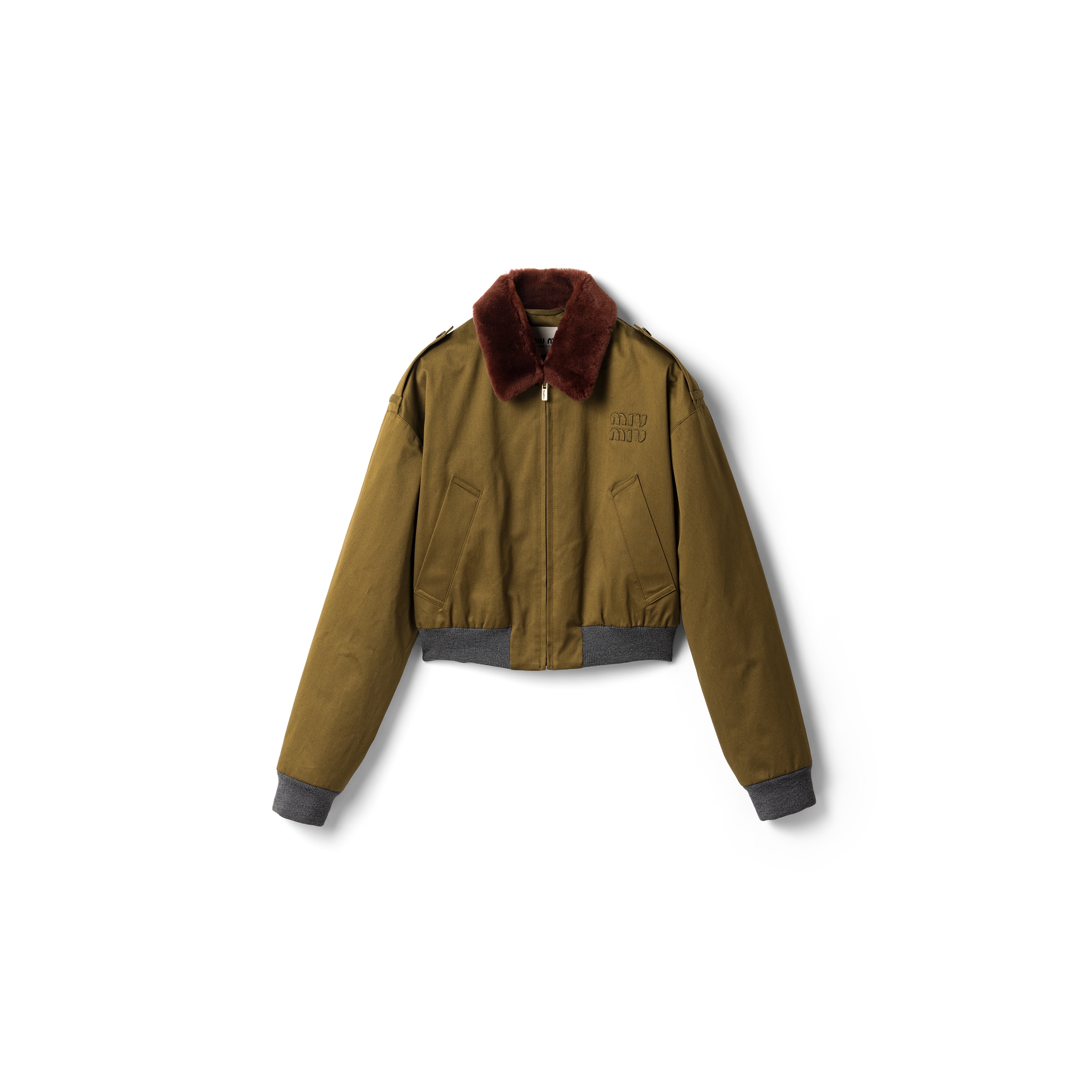 Miu Miu Cotton Satin Bomber Jacket, Woman, Forest Green, Size 42