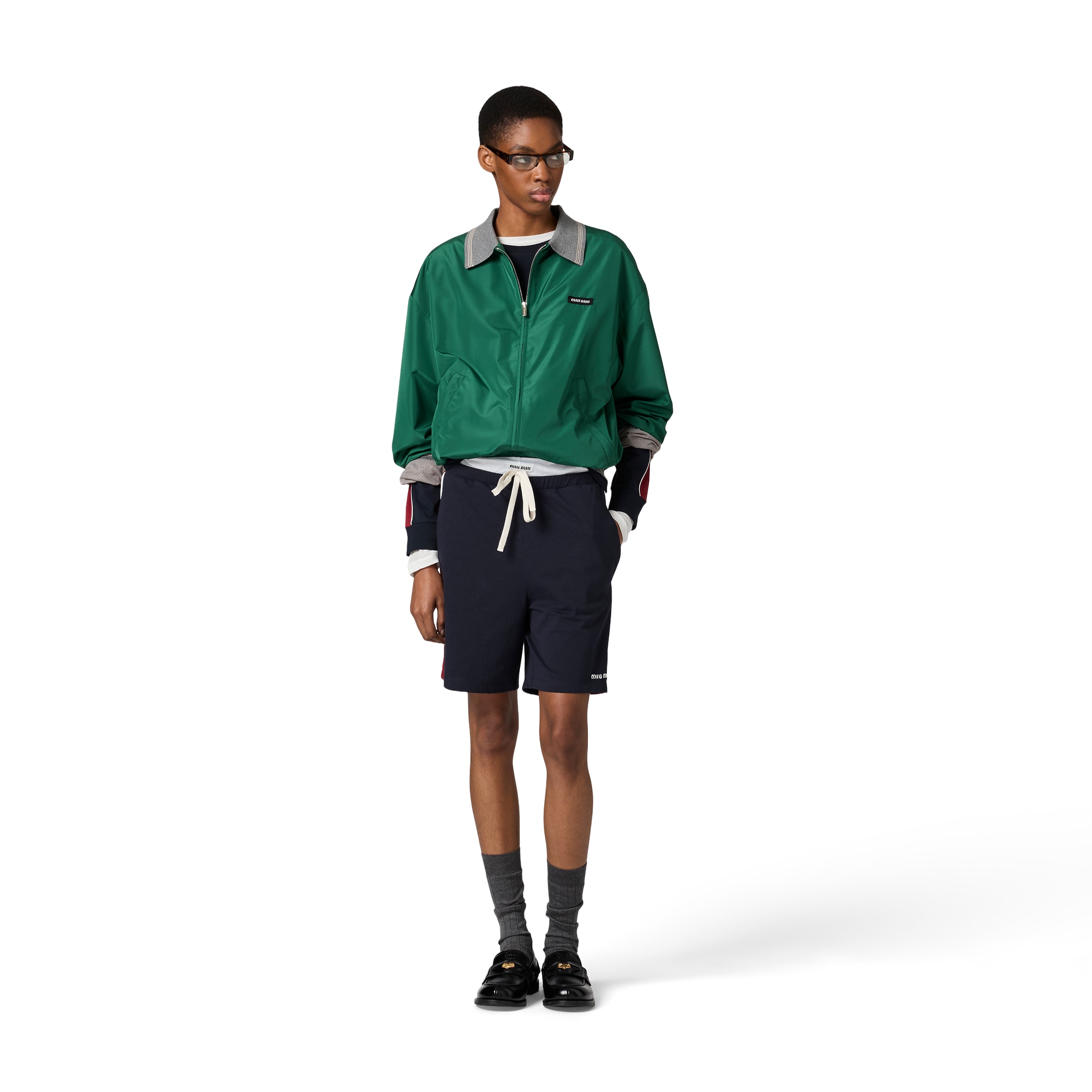Miu Miu Technical Poplin Bomber Jacket In Green