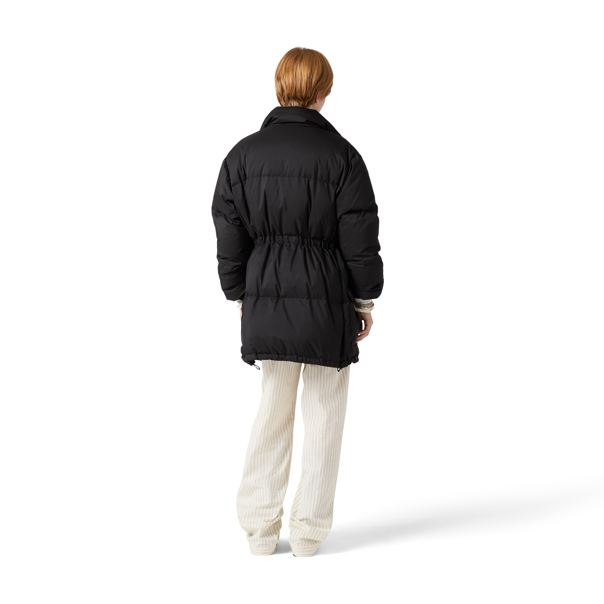 Miu Miu Technical Pongé Down Long Jacket In Black