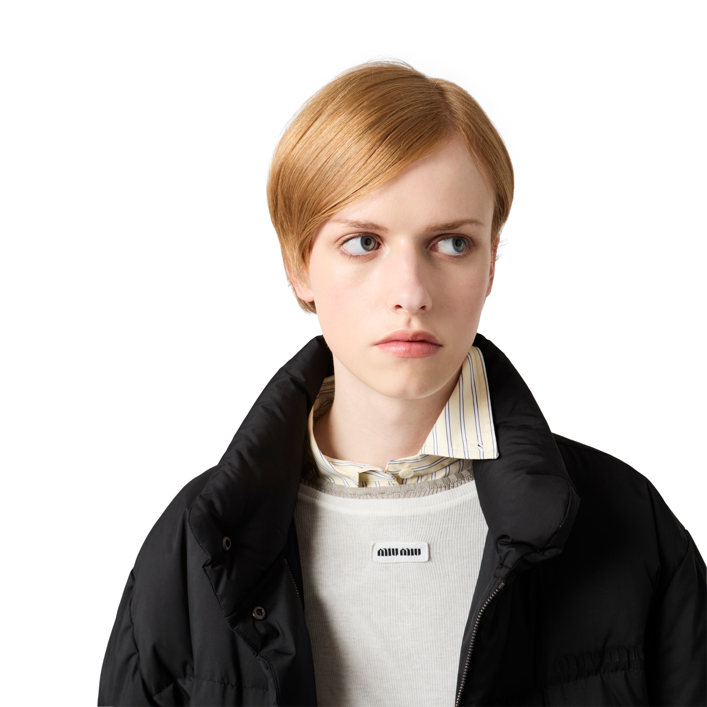 Miu Miu Technical Pongé Down Long Jacket In Black