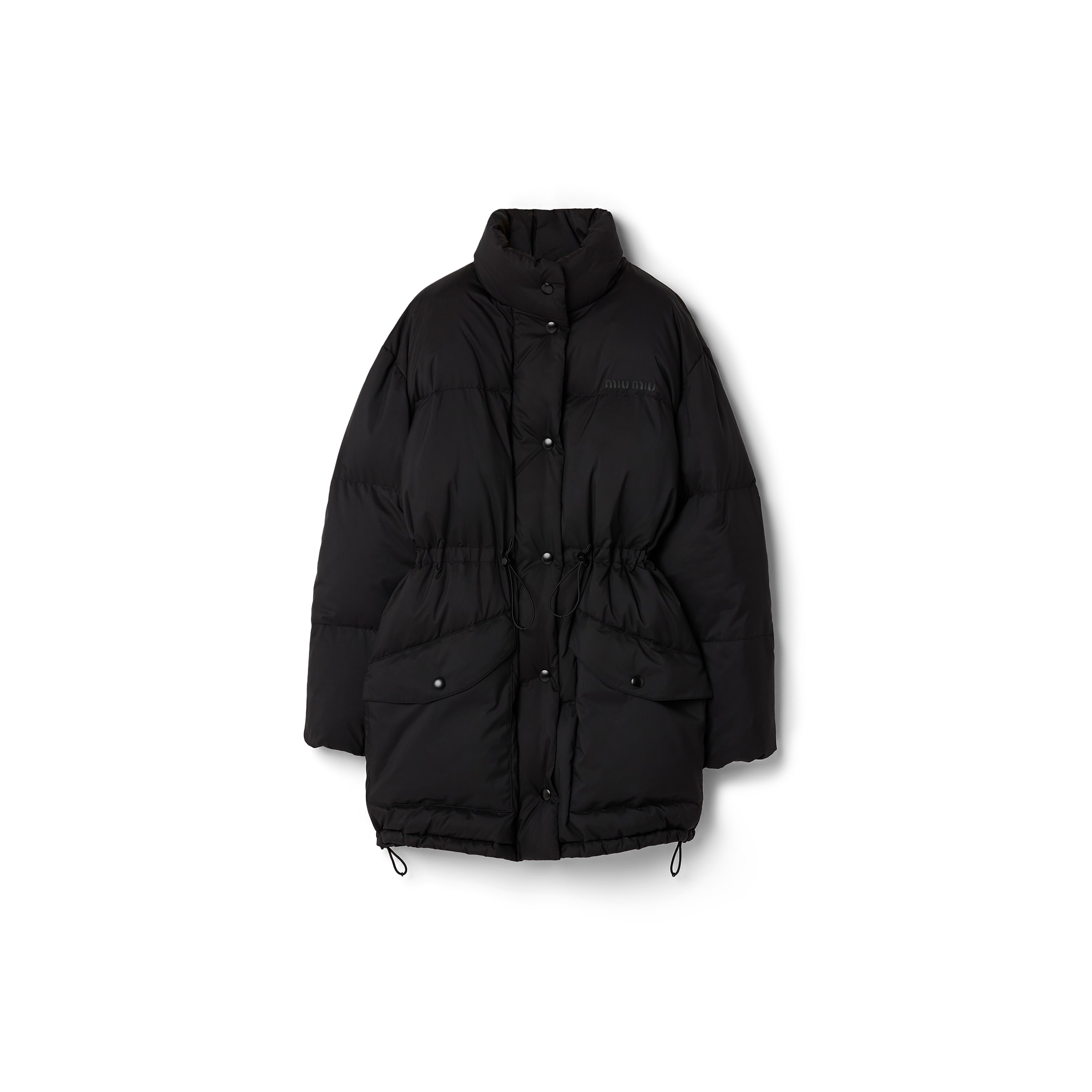 Miu Miu Doudoune Longue En Pongé Technique, Femme, Noir, Taille 40