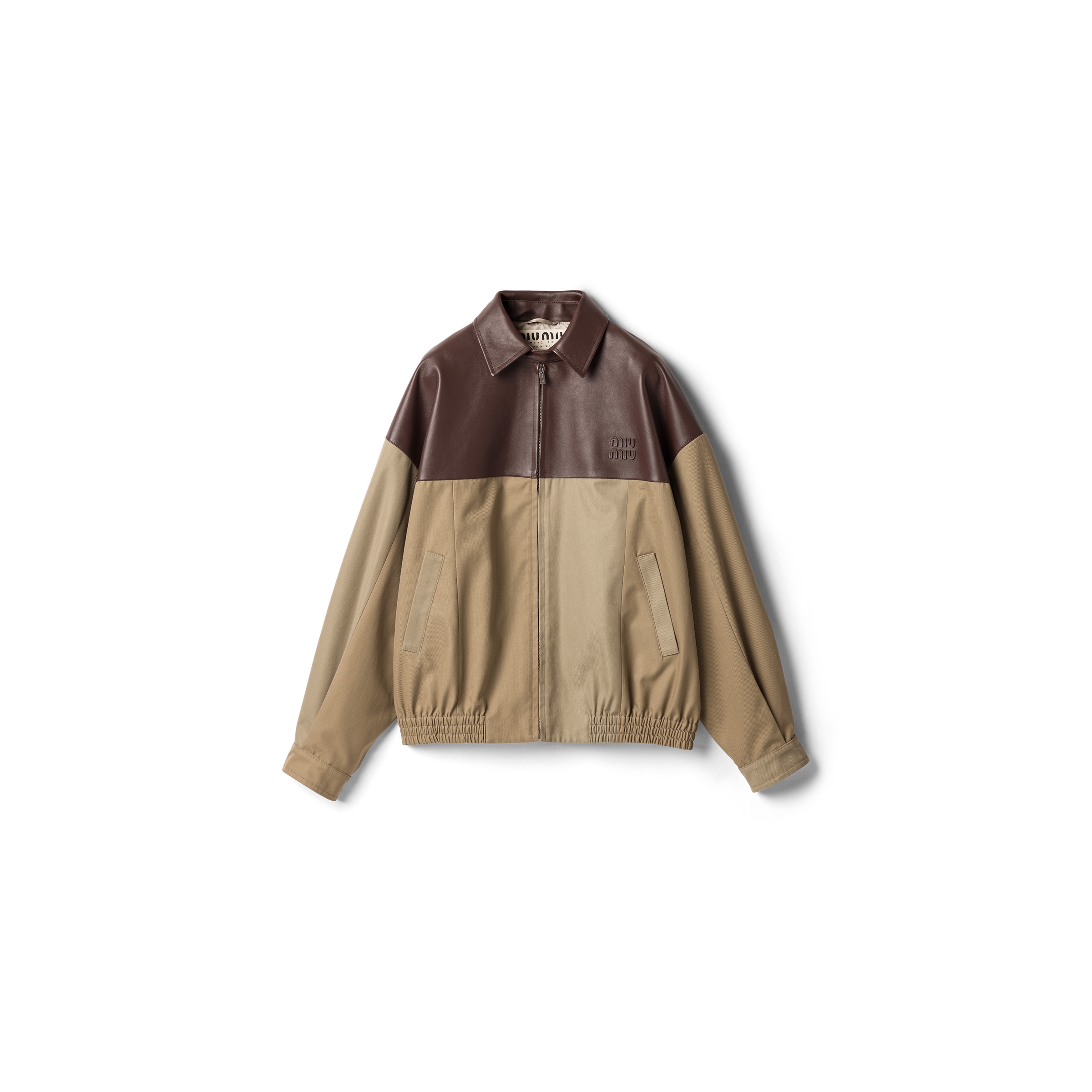 Miu Miu Chino And Leather Blouson Jacket, Woman, Khaki, Size 40
