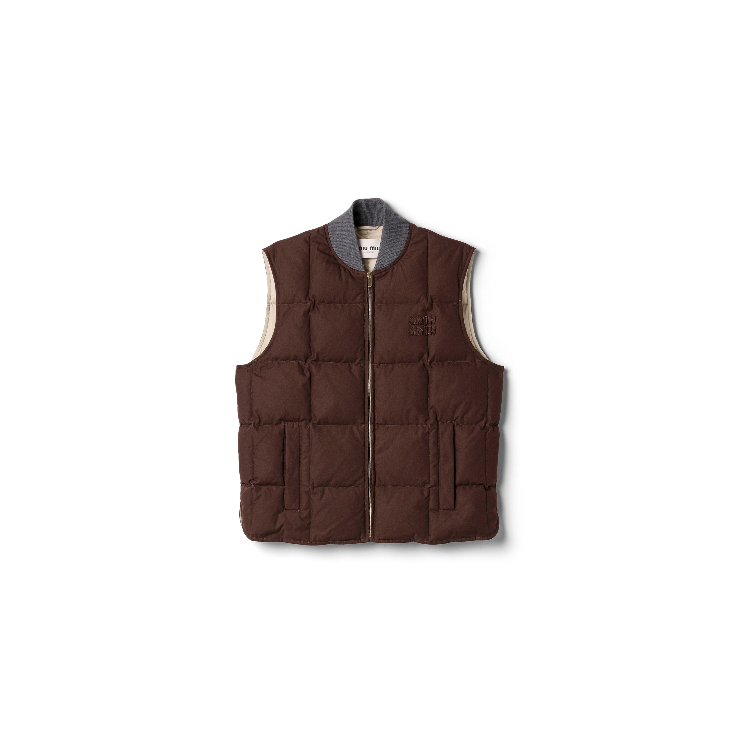 Miu Miu Gabardine Down Vest In Ebony