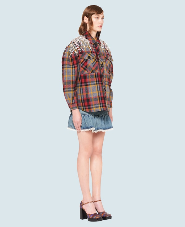 Embellished checked wool jacket Slate