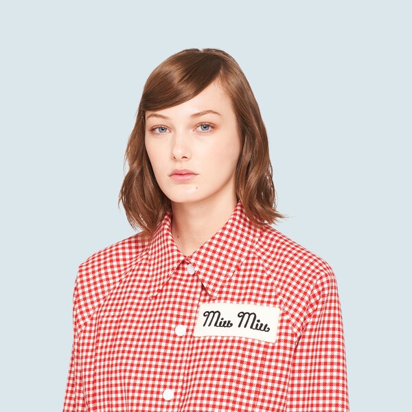 ギンガムチェック ツイル ブルゾンジャケット レッド Miu Miu