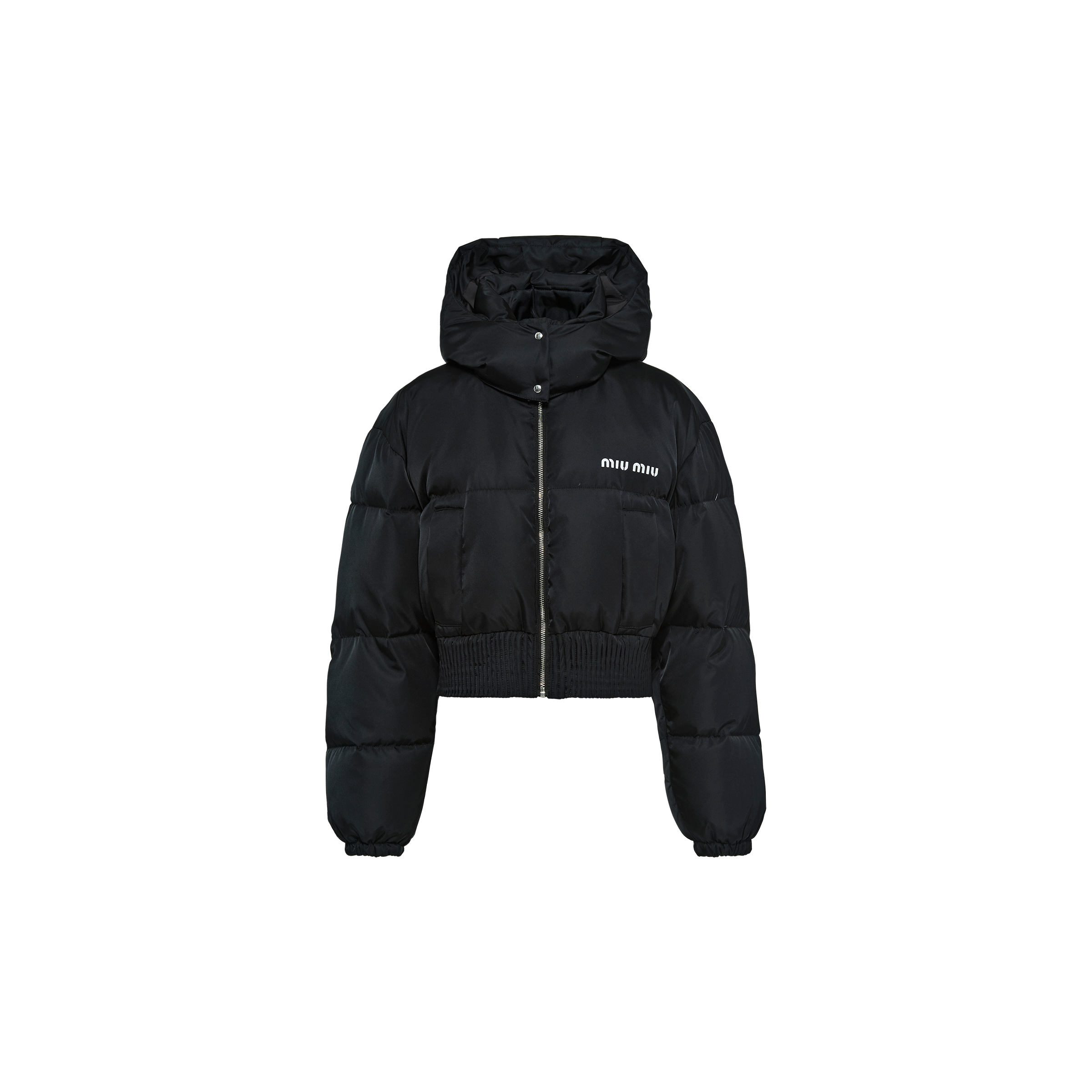 Miu Miu Cropped Technical Nylon Down Jacket In Black ModeSens