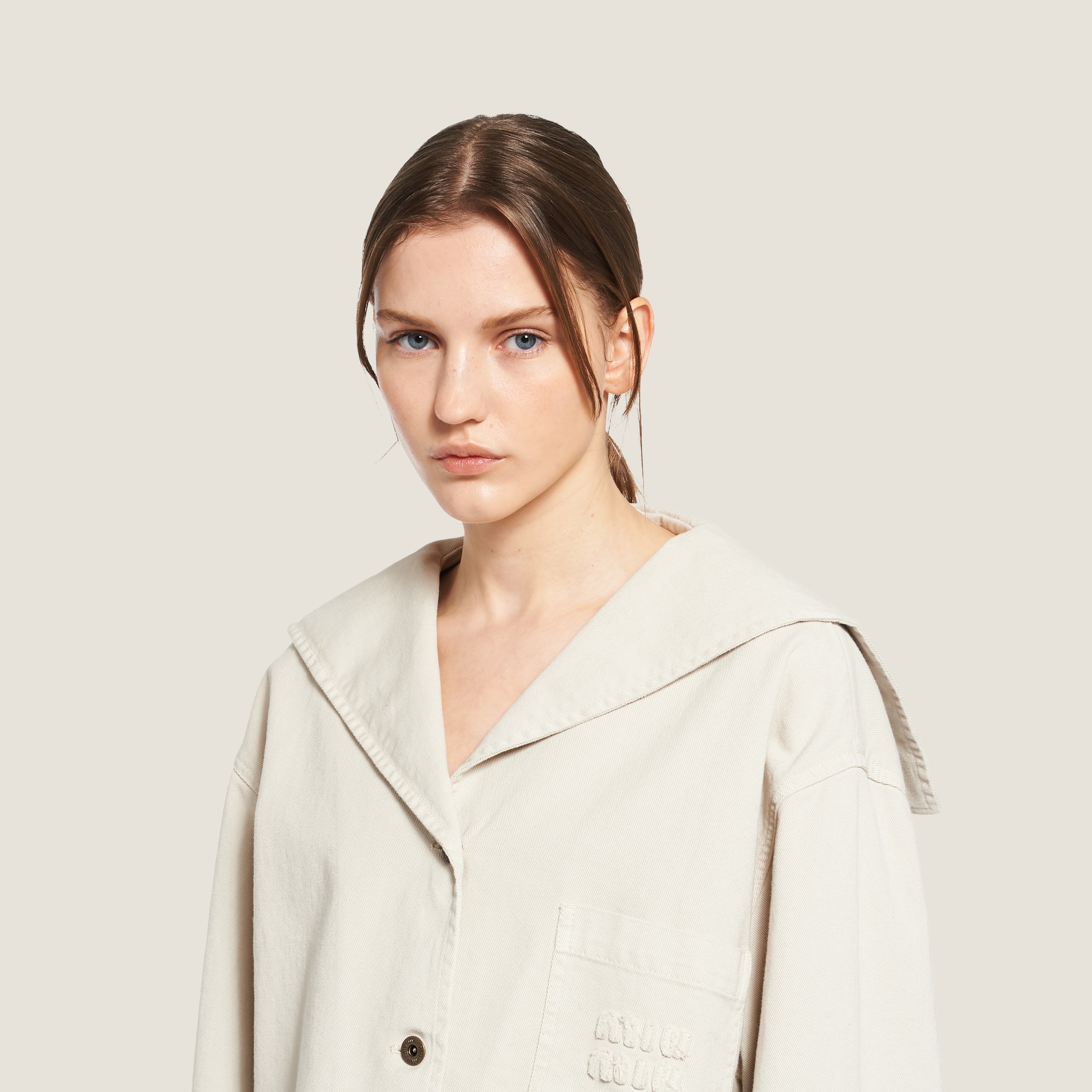 Chalk White Drill Blouson Jacket Miu Miu