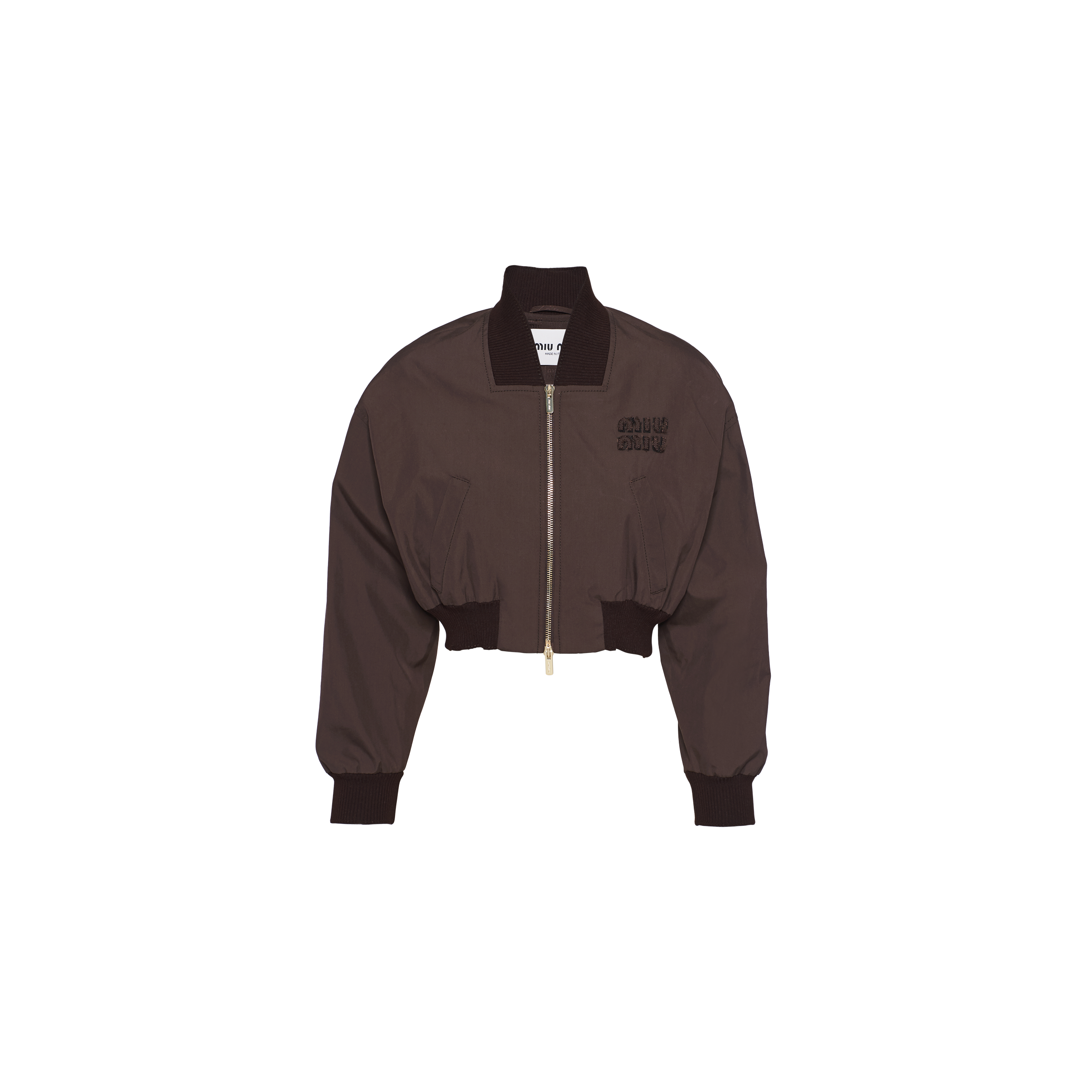 Miu Miu Panama Cotton Bomber Jacket In Cocoa Brown