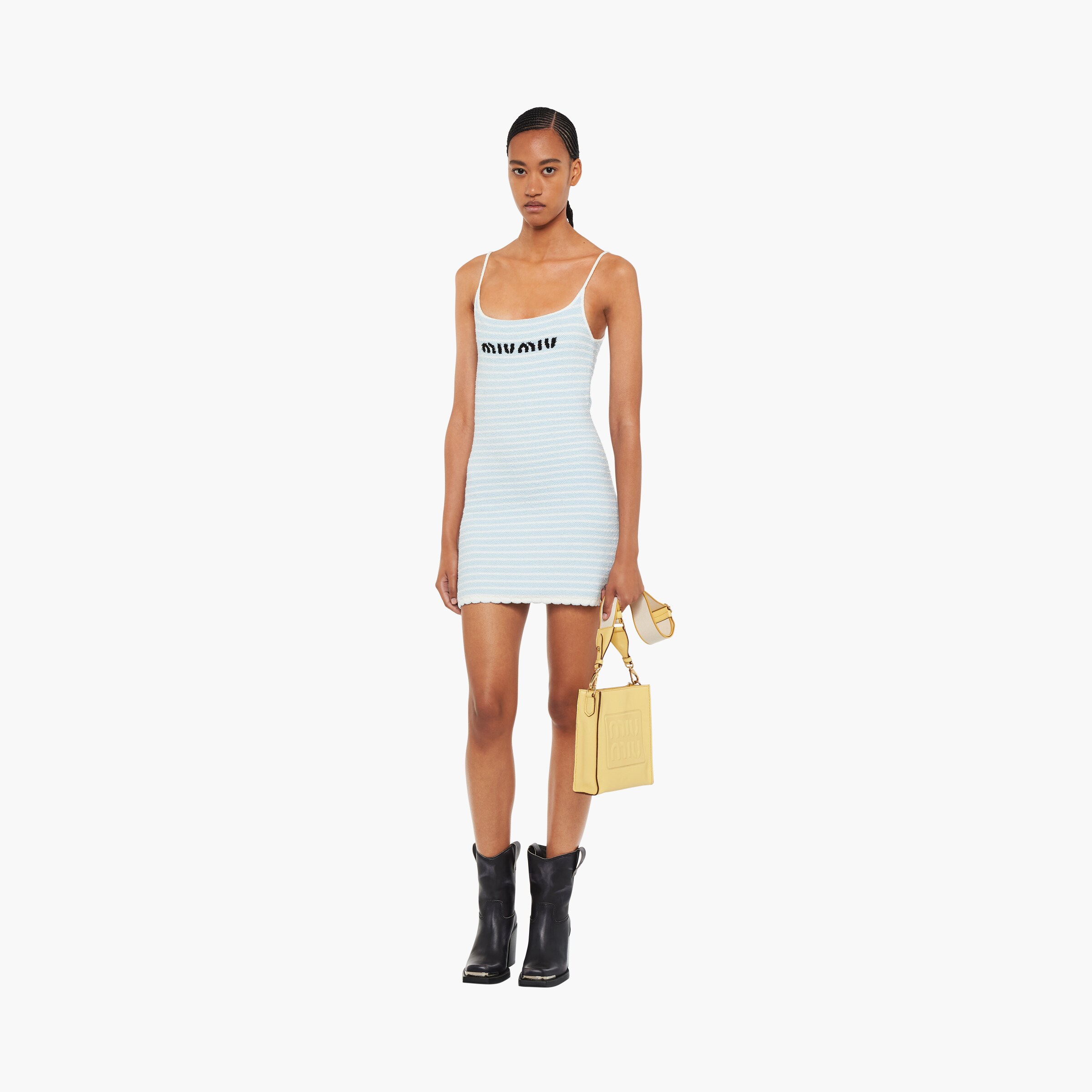 Astro blau weiss Minikleid Aus Baumwoll boucl Miu Miu astro-blau-weiss-minikleid-aus-baumwoll-boucl-miu-miu