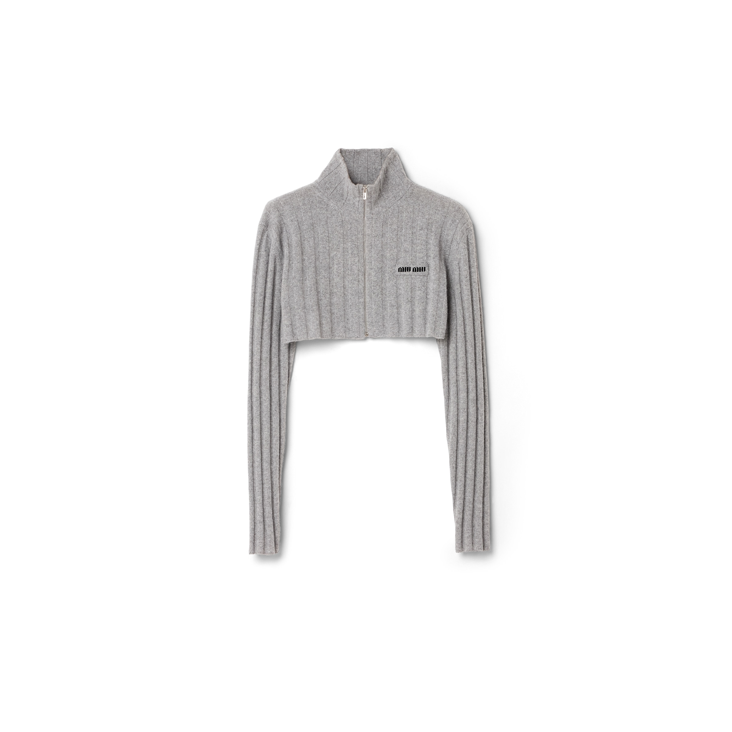 Miu Miu Cropped Wool And Cashmere Cardigan, Woman, Grey, Size 36