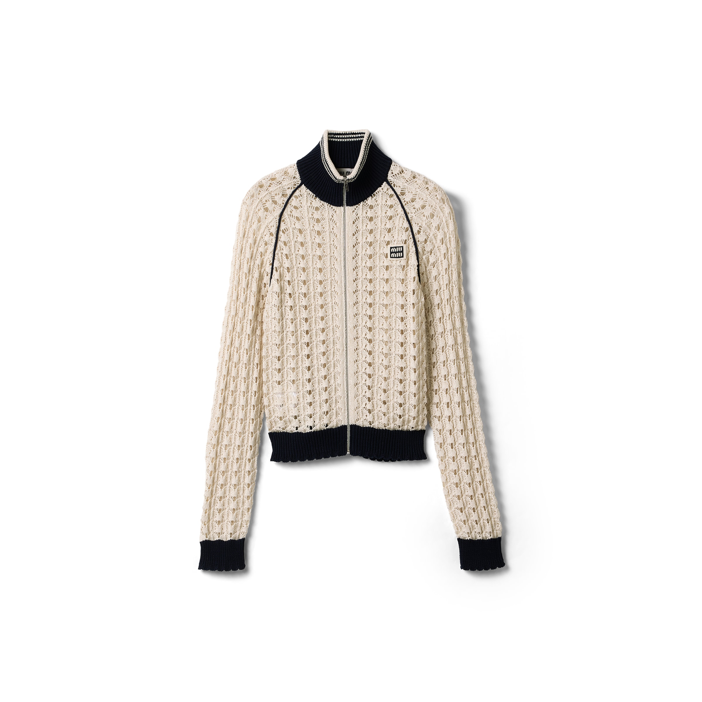 Miu Miu Cotton Zipper Cardigan, Woman, Natural, Size 42