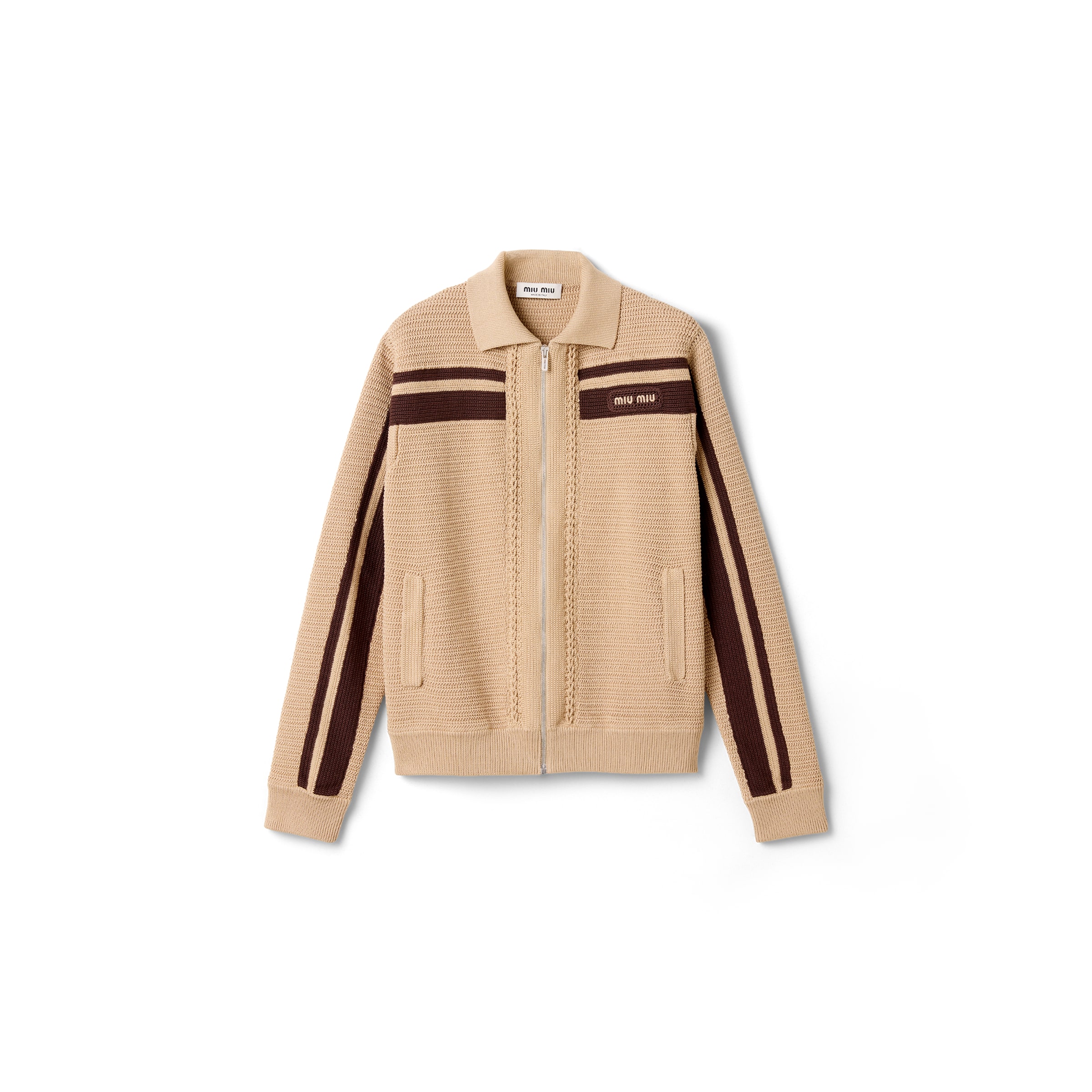 Miu Miu Cardigan In Cotone Crochet, Donna, Sabbia/cacao, Taglia 40